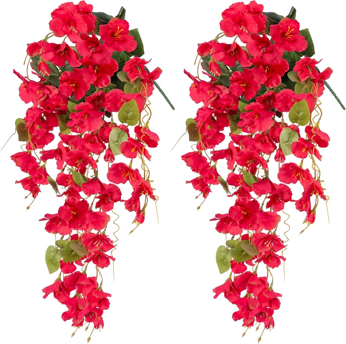 Artificial Hibiscus Fake Hanging Flowers Plants for Outdoors Spring Summer Decoration, 2pcs Red Silk Hibiscus Long Trailing Vines