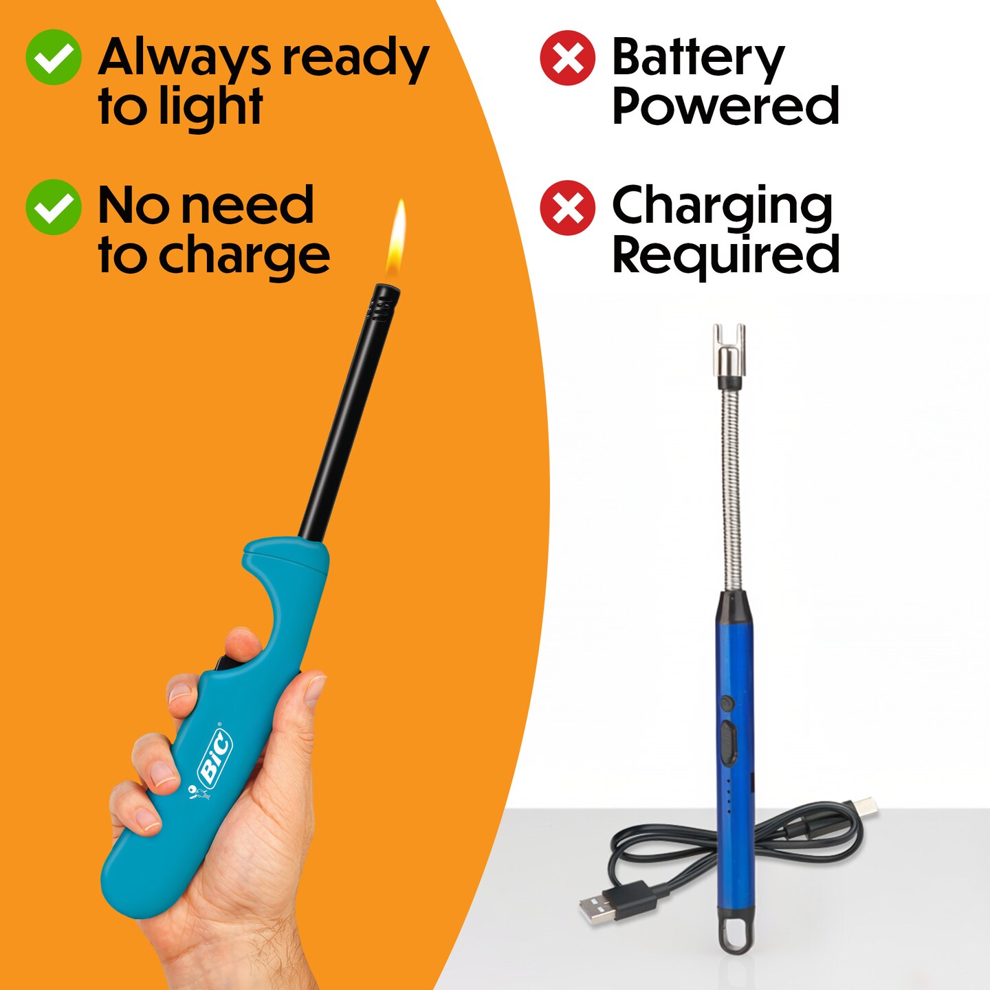 BIC Multi Purpose Lighter with Long Flex Wand, Great Lighter for Candles, Grills and Fireplaces, 4 Count Pack of Lighters, Assorted Colors