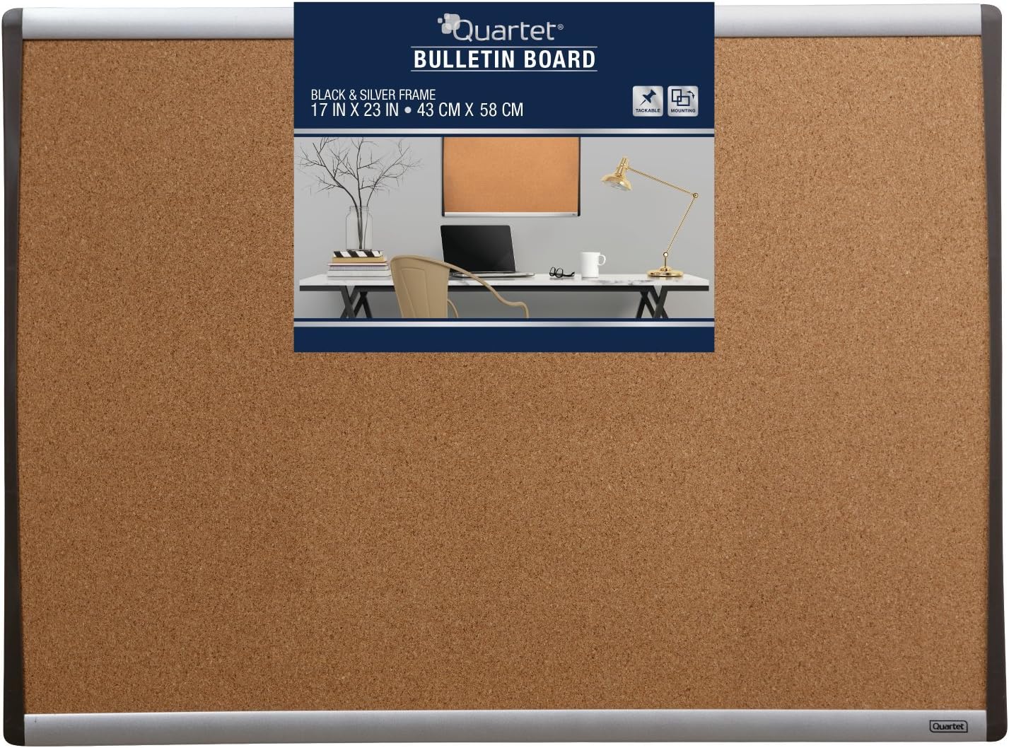 Cork Board, 17&#x22; x 23&#x22; Bulletin Board, Corkboard(Black/Silver Frame)