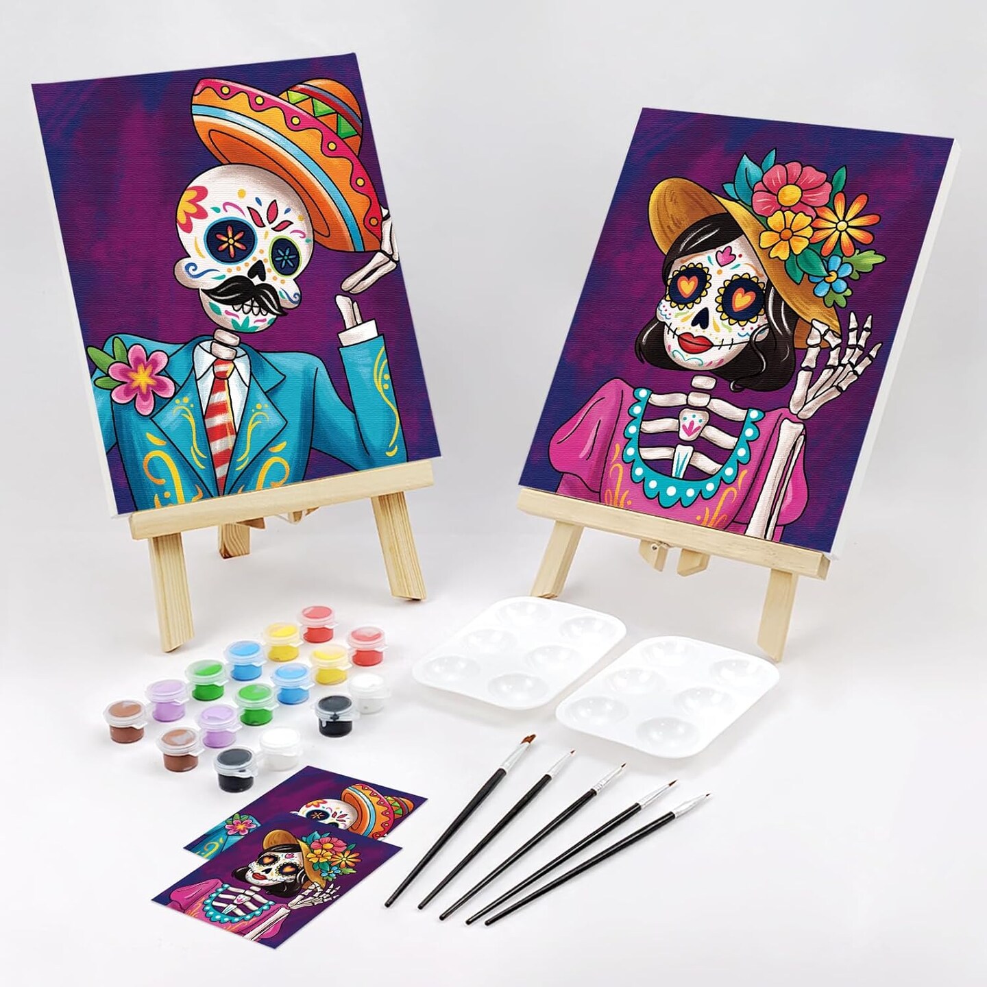 2 Pack Sip and Paint Kit for Adults Pre Drawn Canvas(Skeleton)
