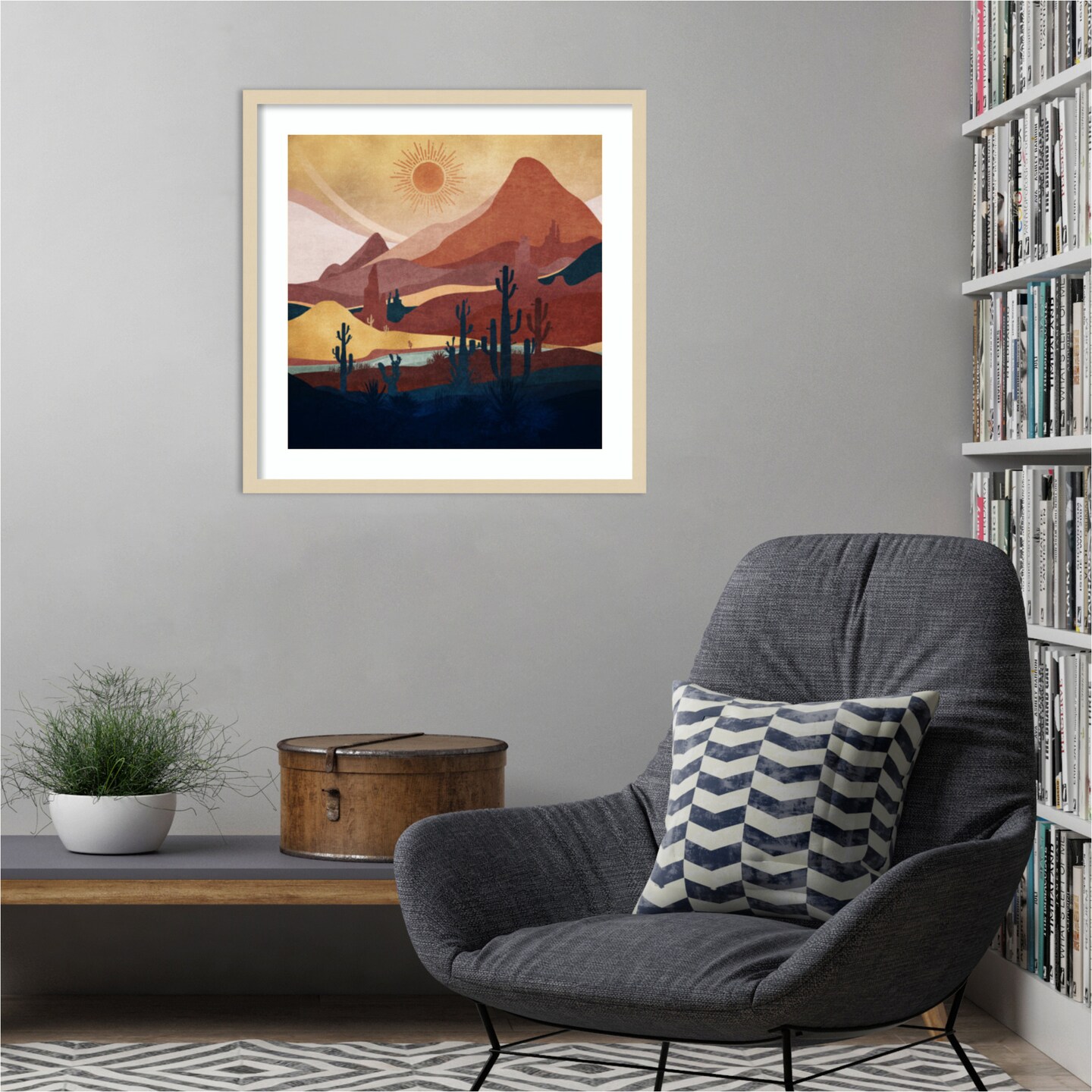 Blue Western Day by Emel Tunaboylu Wood Framed Wall Art Print