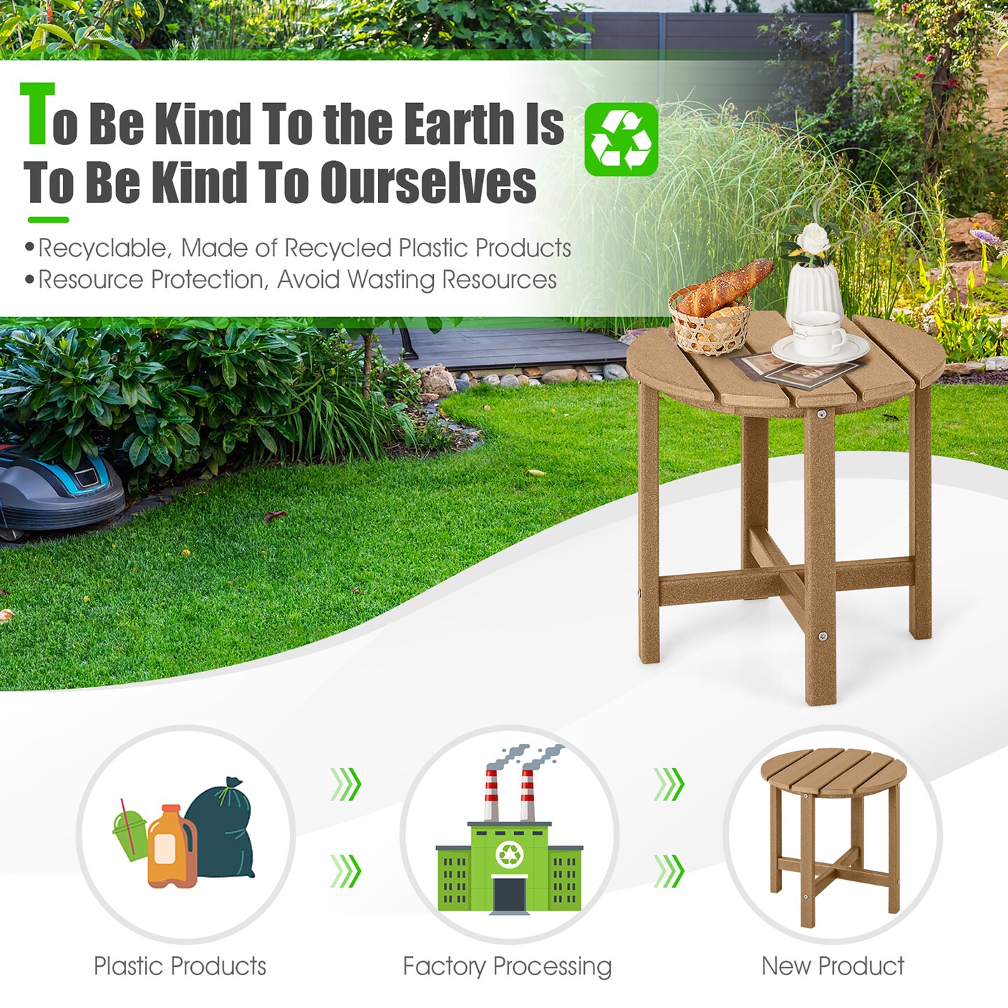 Costway 18'' Patio Round Adirondack Side Table Weather Resistant HDPE Garden