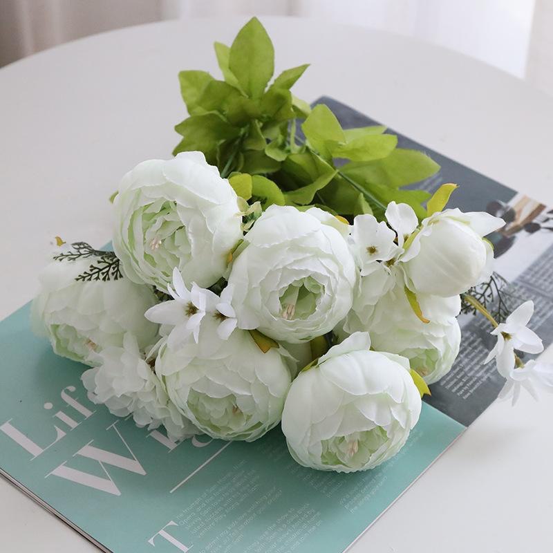 Silk Peony Bouquet White Artificial Peonies Fake Peony Flowers Wedding Table Centerpieces Home Office Decoration Floral Arrangements