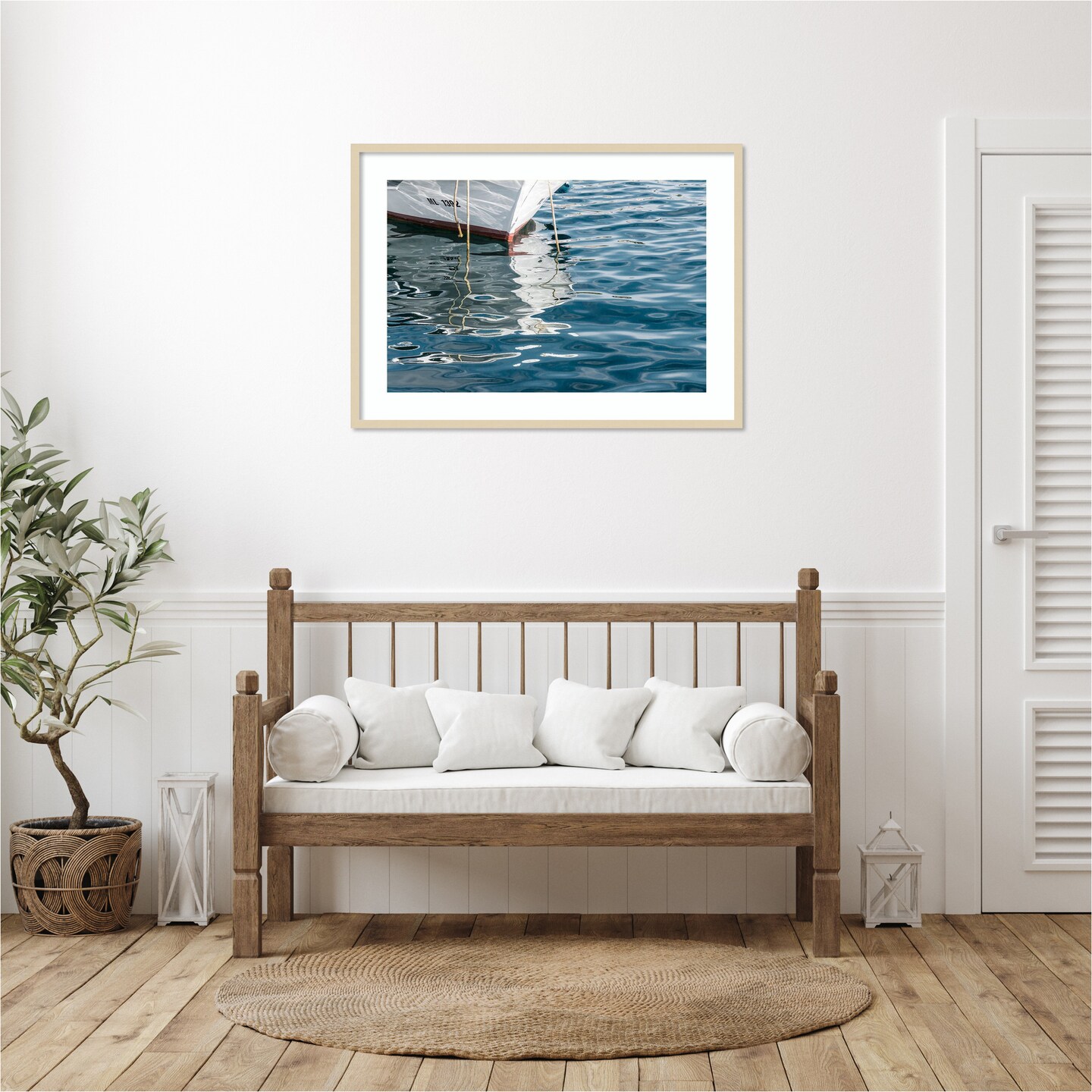 Boat Reflections by Richard Silver Wood Framed Wall Art Print