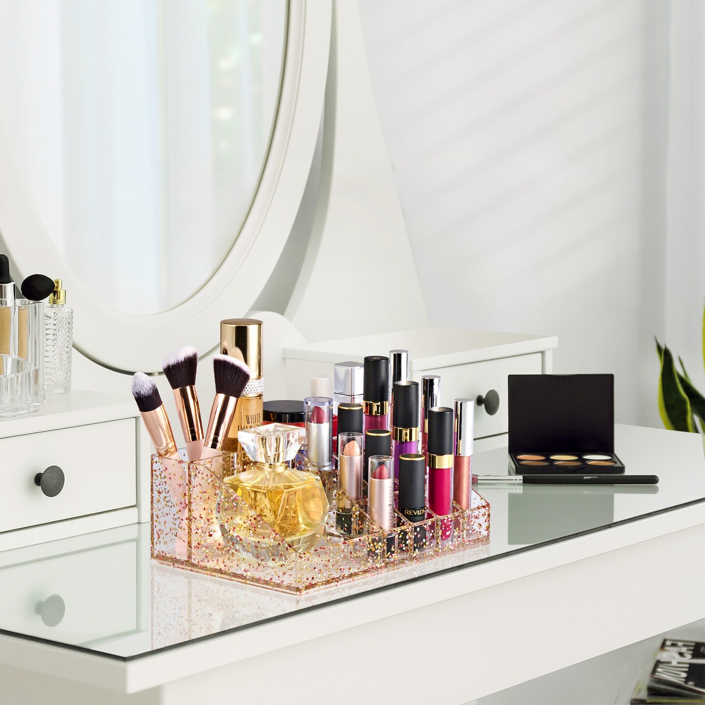 Sorbus 16 Slot Glitter Acrylic Makeup Organizer for Vanity and Bathroom