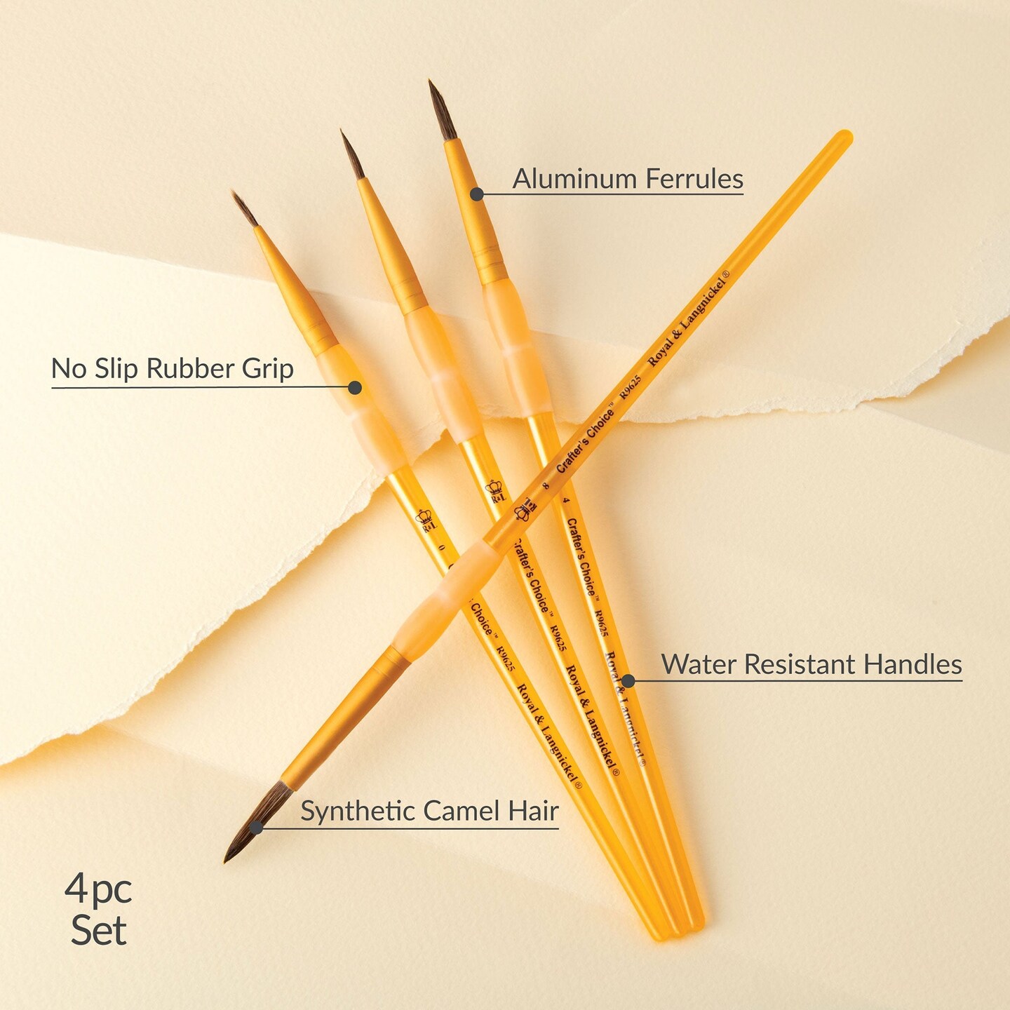 RCC 211 | Crafter's Choice™ 4pc Synthetic Camel Hair Round Brush Set