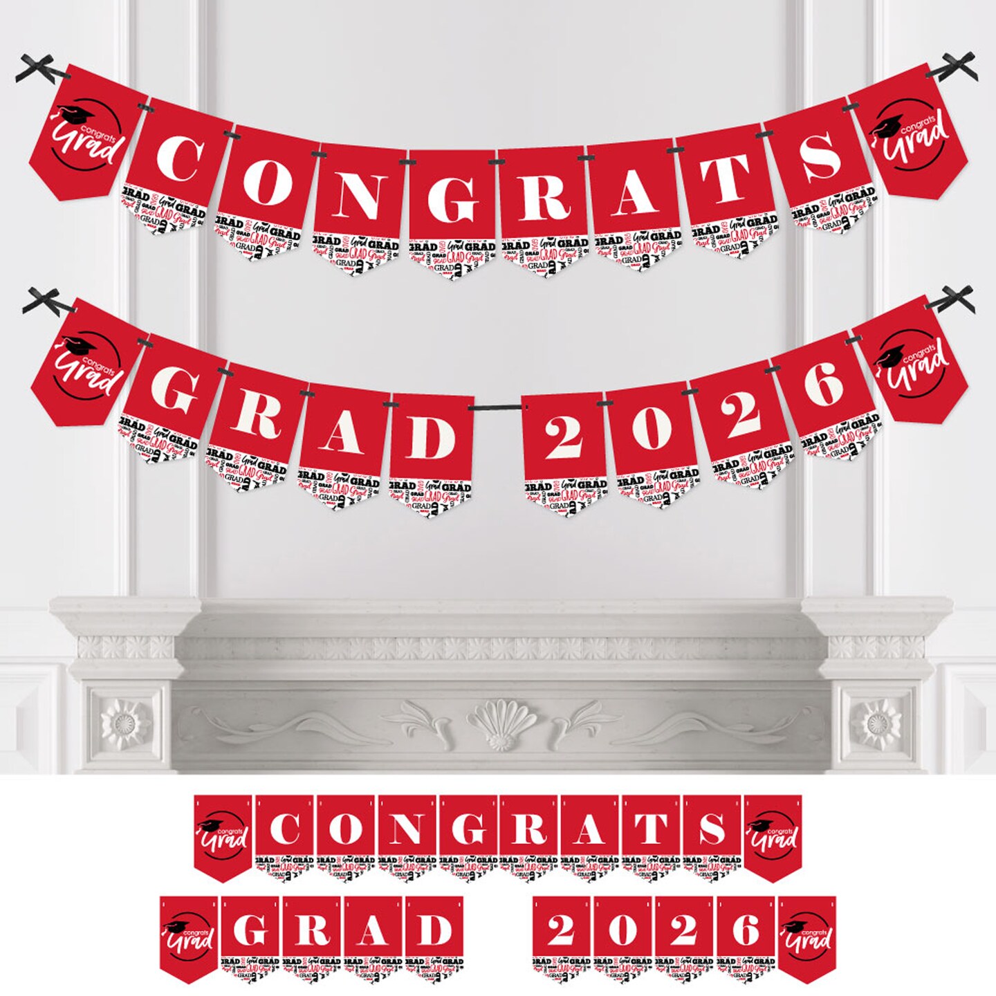 Big Dot of Happiness Red Graduation Bunting Banner - Party Decorations - Congrats Grad 2026