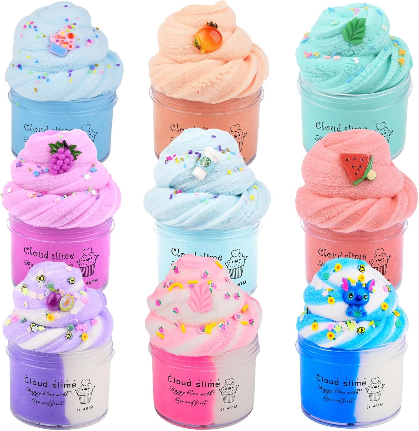 9 Pack Cloud Slime Kit with Charms (Color B)