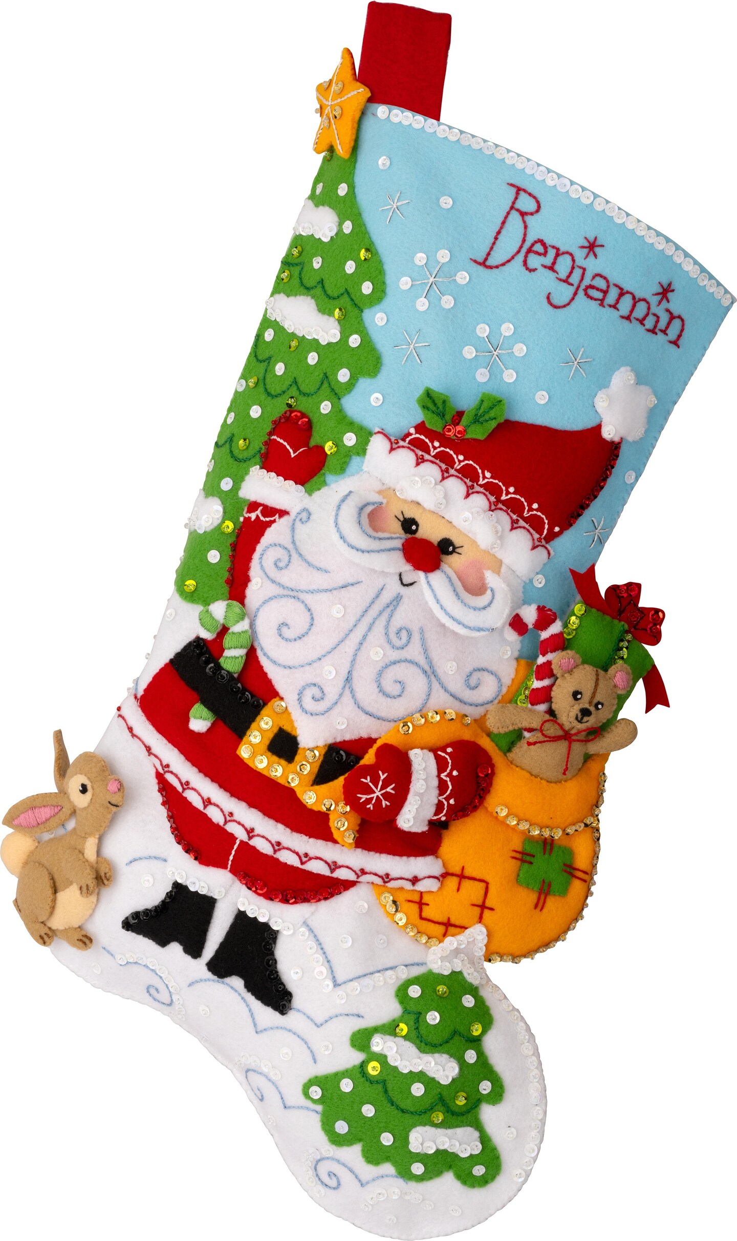 Bucilla Felt Stocking Applique Kit 18&#x22; Long-Retro Holiday Santa