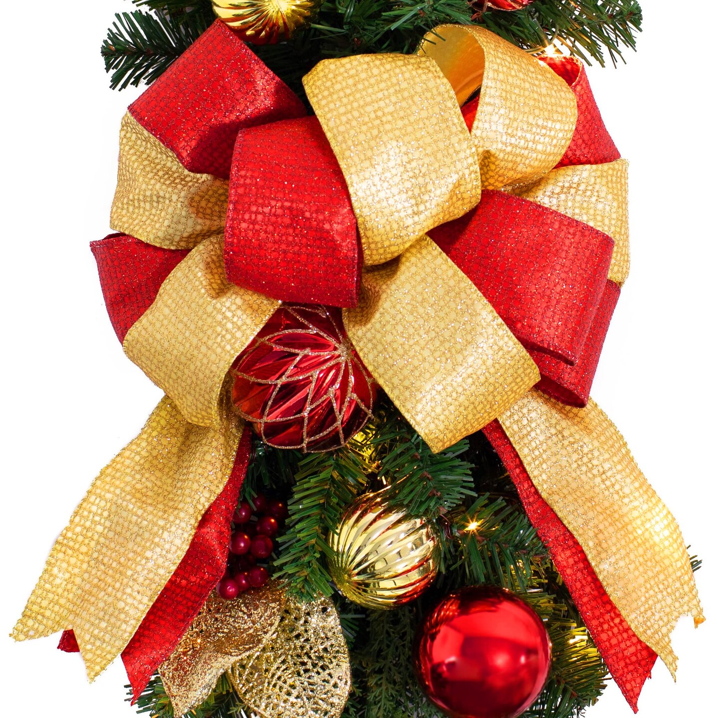 Haute Decor 26 Inch Madison Pre-lit LED Christmas Staircase Swag with Shatterproof Ornaments, Artificial Berries, and Built-in Timer