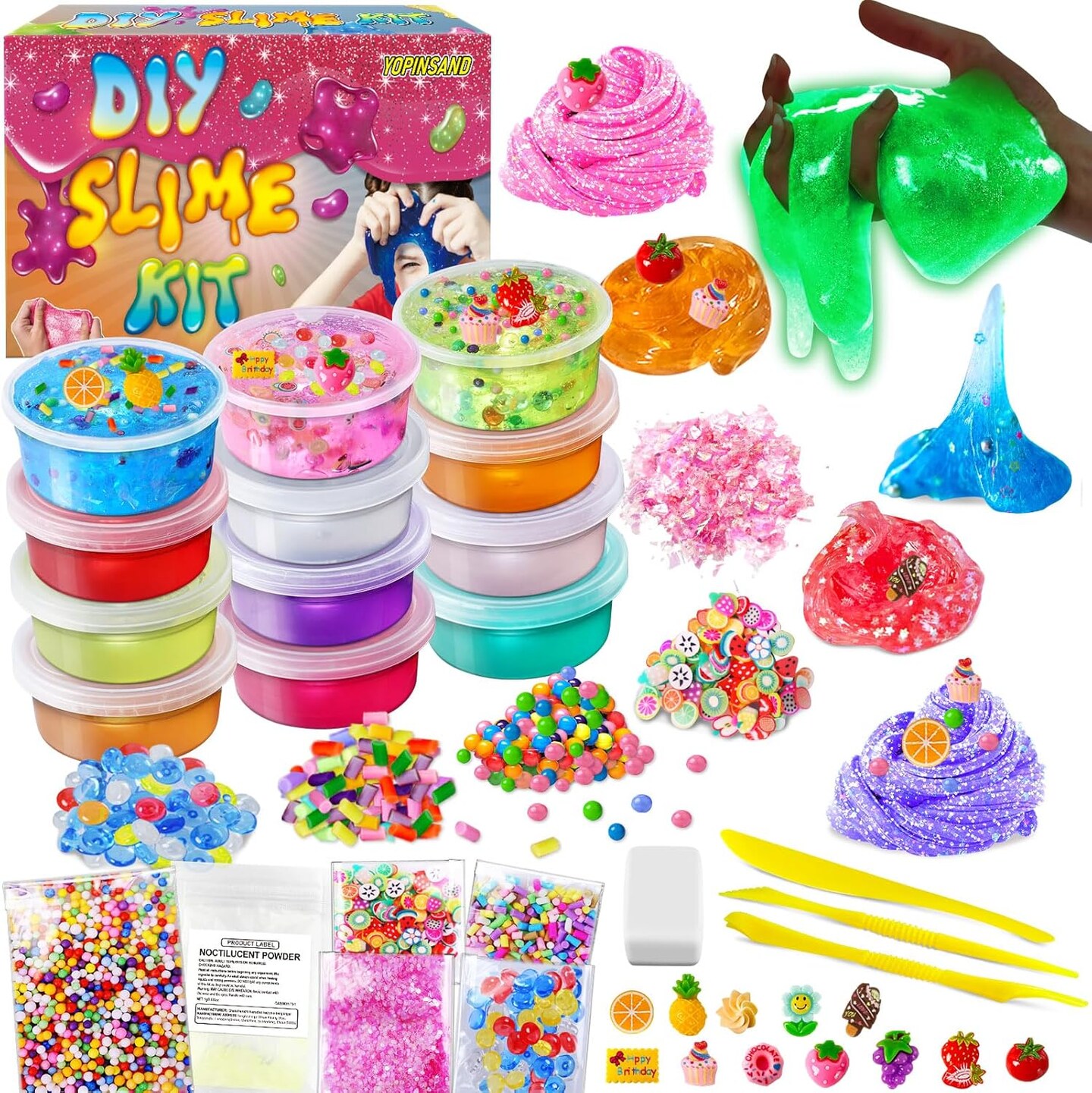 12 Cups DIY Slime Making Kit for Girls - Crystal Clear and Glow in The Dark With Add-ins