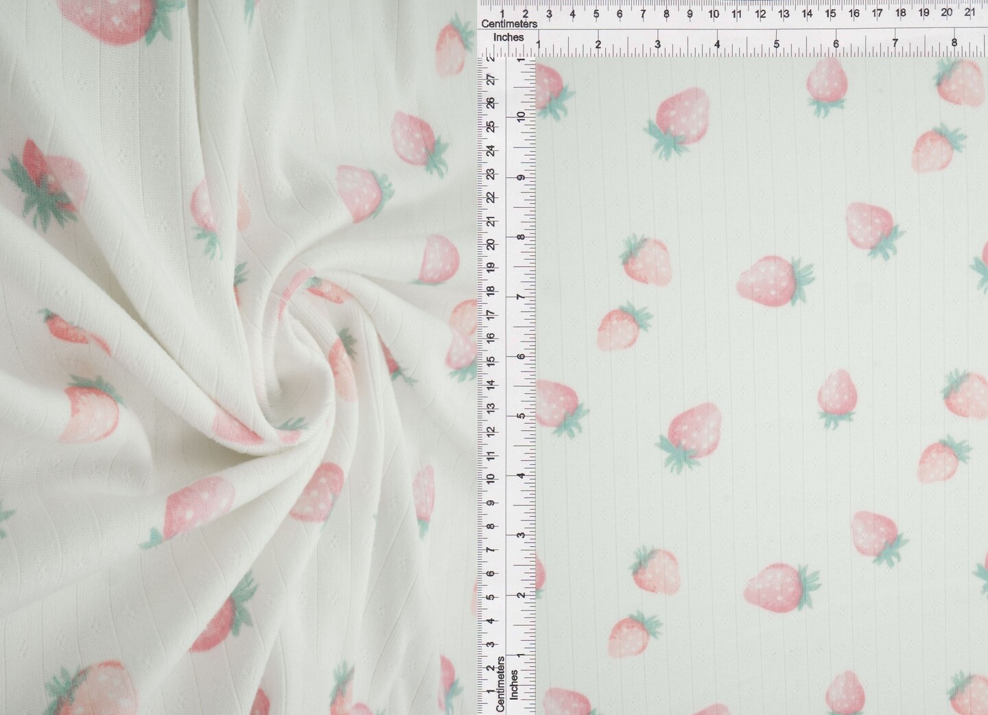 1 Yard 93% Polyester 7% Spandex Cotton-Style Pointelle Strawberry Print Fabric 58/60&#x22; Width