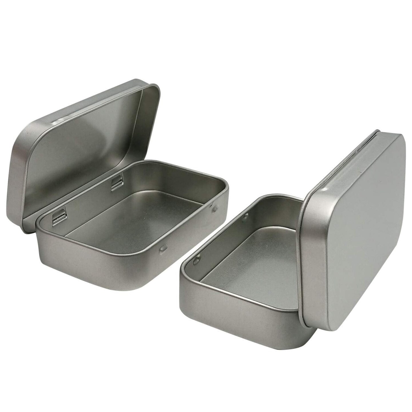 6 Pcs Metal Hinged Tin Box Container Mini Portable Small Storage Container Kit with Lid for Home Storage 3.7x2.3x0.8 Inch, Silver