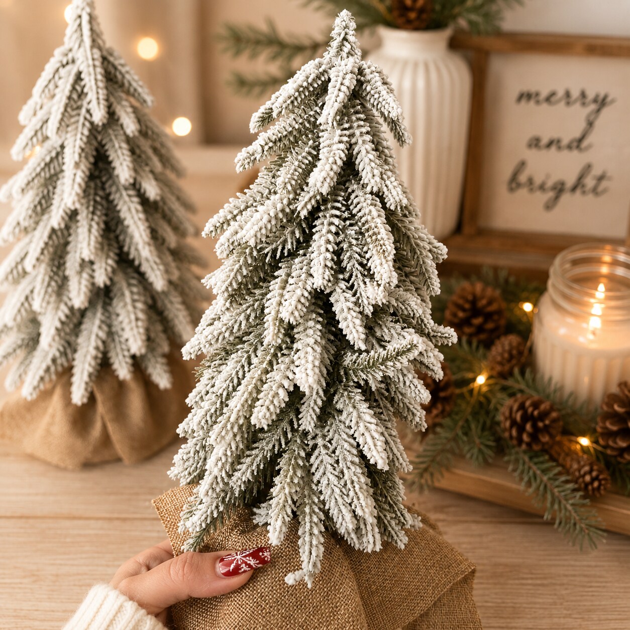 Christmas Tree with Snow, Faux Handmade Pine Trees Snow Covered