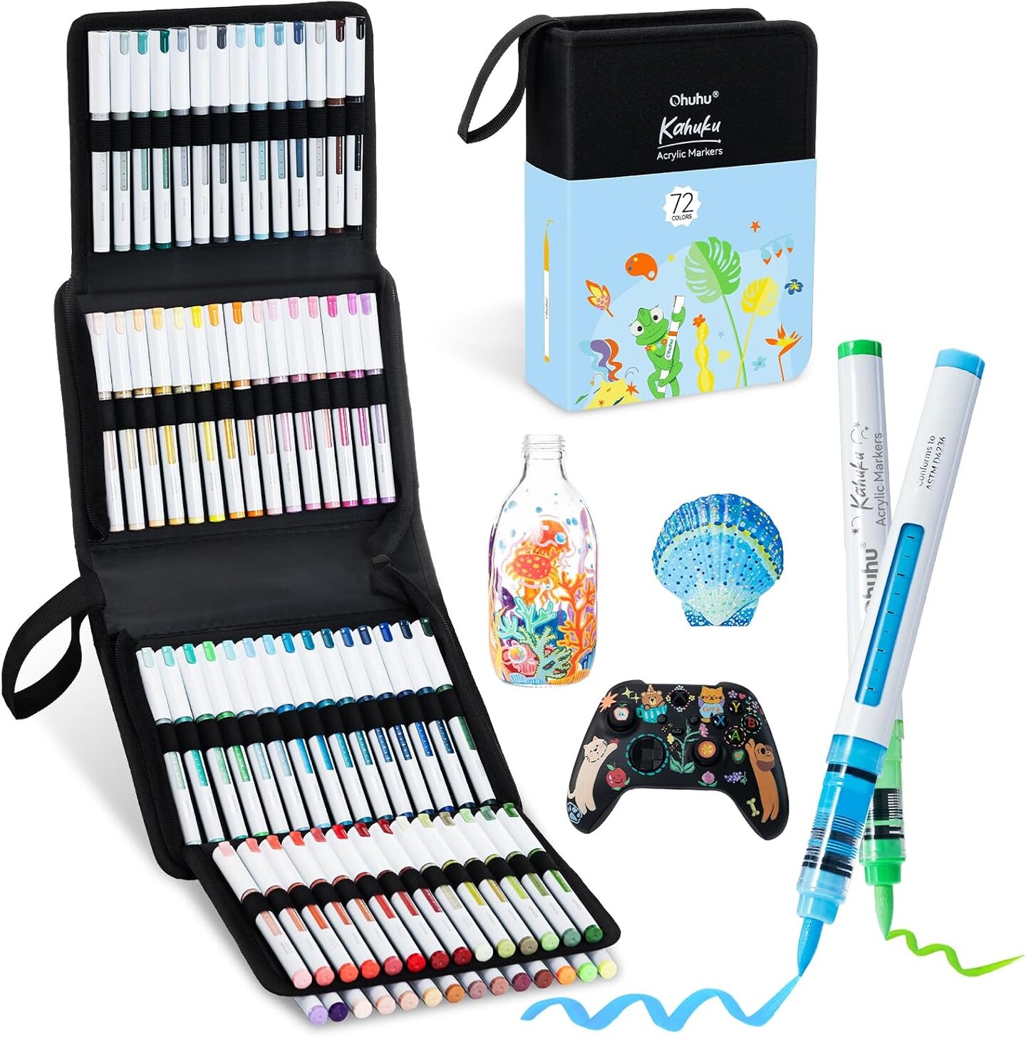Ohuhu Acrylic Paint Markers Brush Tip: 72 Colors Direct-Ink
