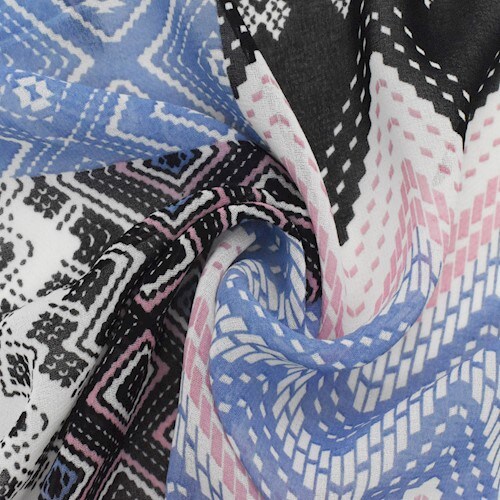 Black/Pink/Multi Chevron Patch Printed Chiffon Woven Fabric By the Yard
