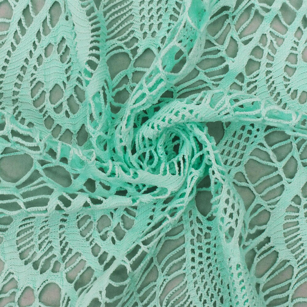 Beachy Teal Abstract Stretch Poly Crochet Knit Fabric By the Yard