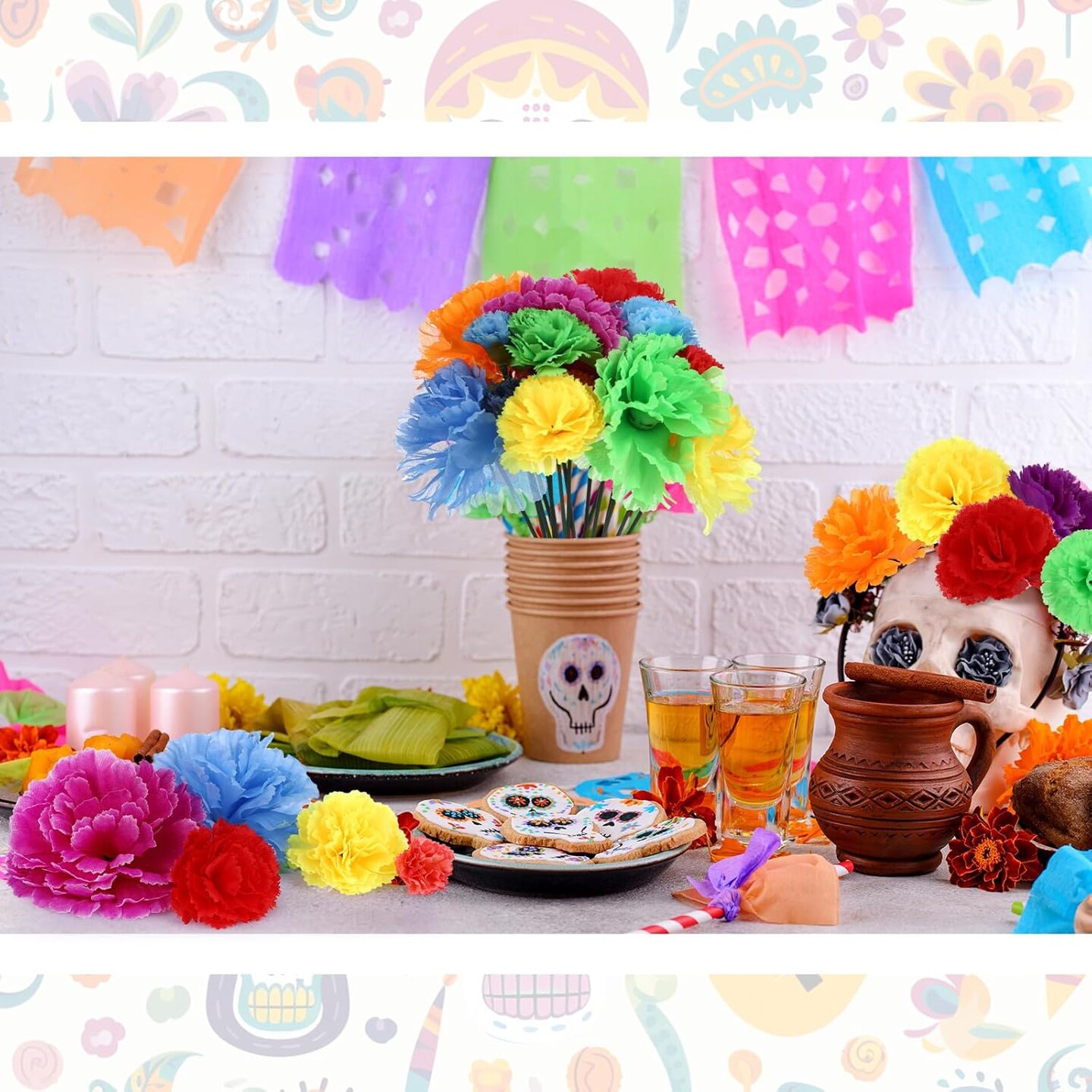 108 Pcs Marigold Flower Heads Bulk Day of The Dead (Colorful)