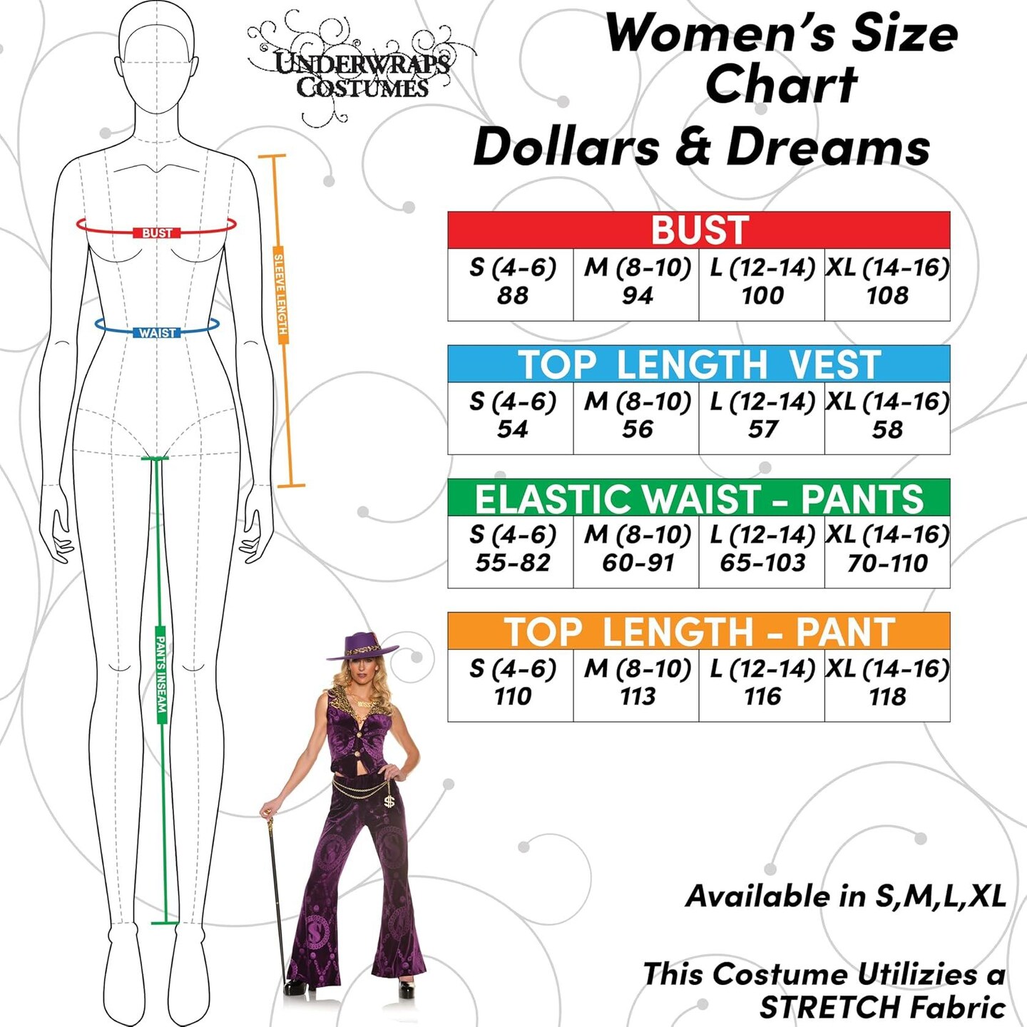 UNDERWRAPS Sexy Velvet Pimp Costume - 70s Disco Outfits for Women, Halloween Costume Large