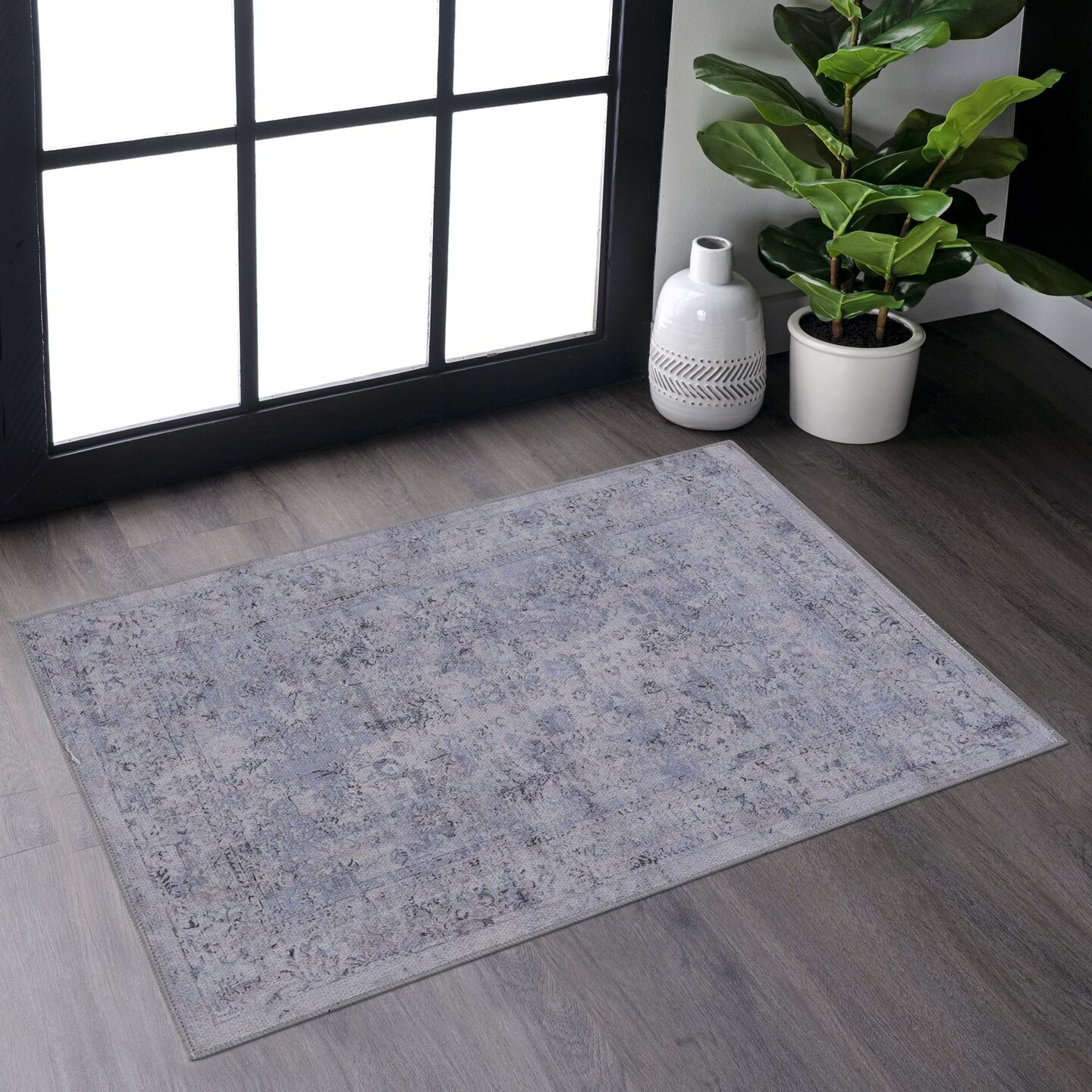Edge Collections - 2' x 3' - Blue - Machine Washable Area Rug Low-Pile Non-Slip Non-Shedding Foldable Kid and Pet Friendly - 1 Piece