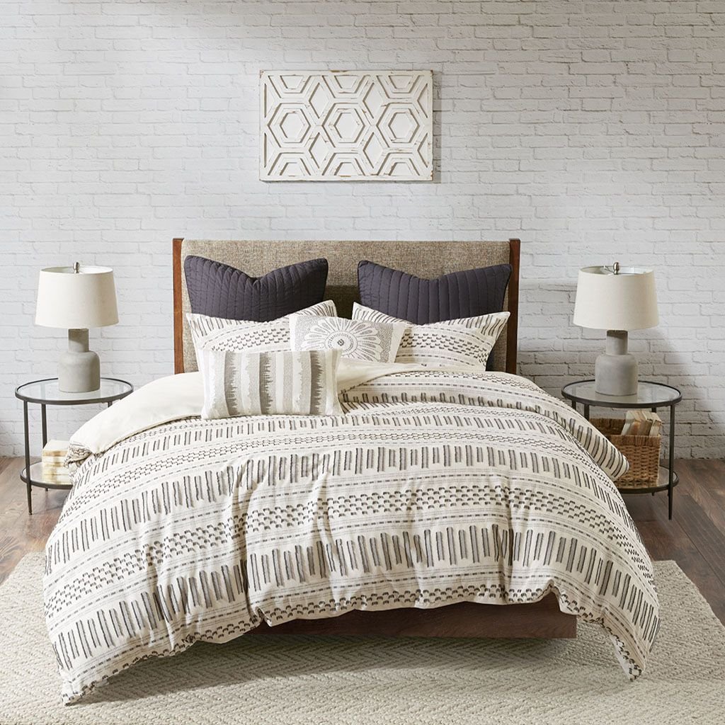 Edge Collections - 20' x 36" - White - INK+IVY King/Cal King Ivory Rhea Cotton Jacquard Comforter Mini Set - 1 Set