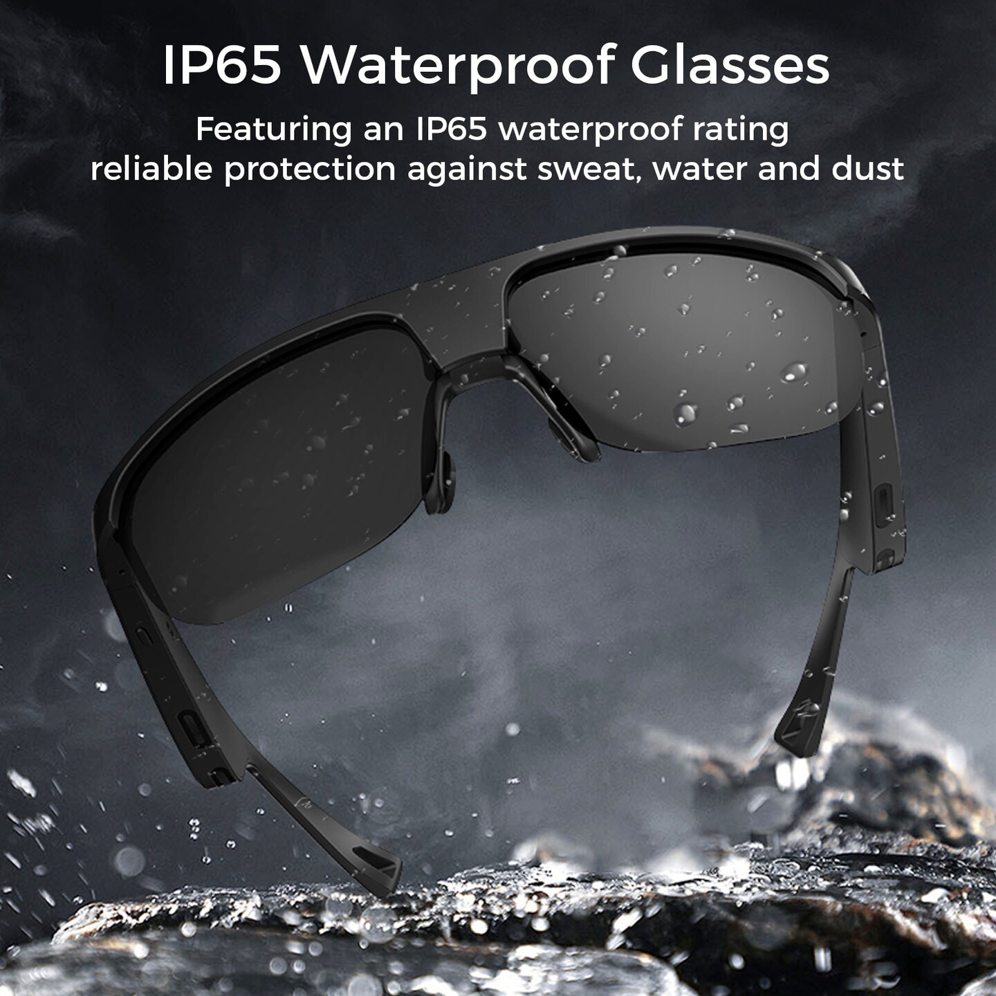 Polarized Bluetooth Smart Glasses w/ Built-in Mic, Open-Ear Audio, IP65 Waterproof &#x26; 5-Hour Battery, Great with iPhone, Samsung, Smart Phones