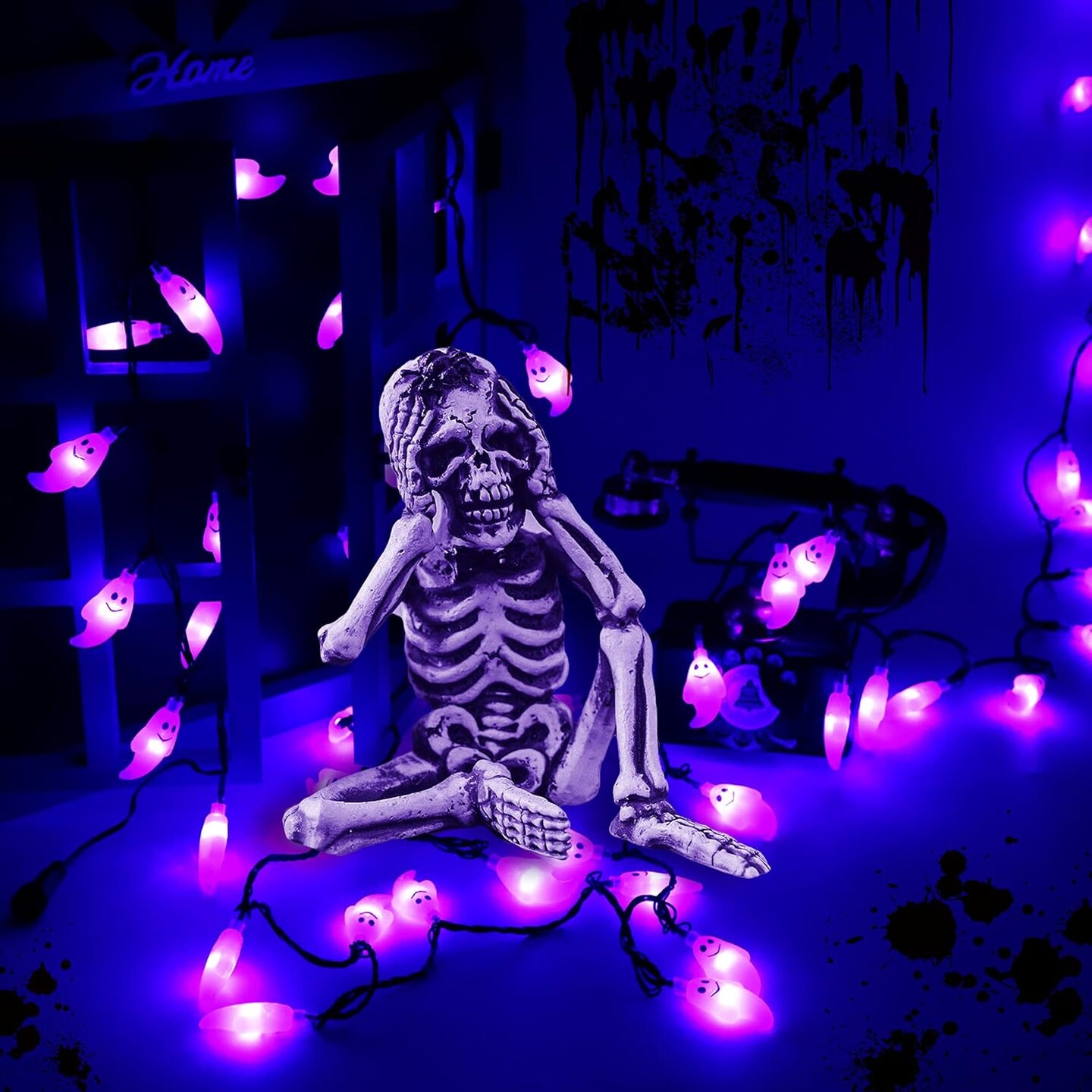 20ft Purple Ghost String Light Plug in with Timer((Purple)