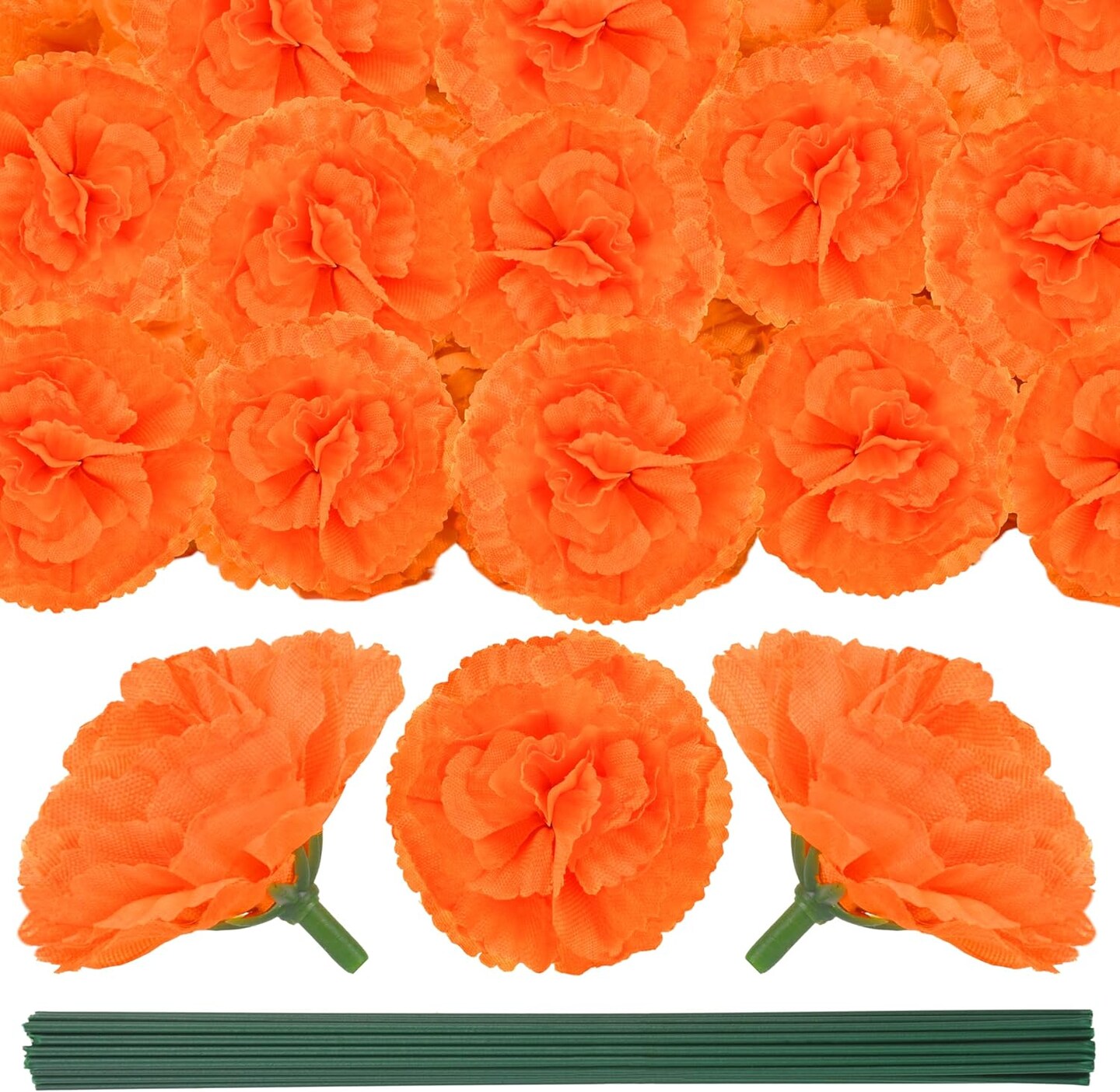 60 Pcs Artificial Marigold Flowers with Stems (Orange)