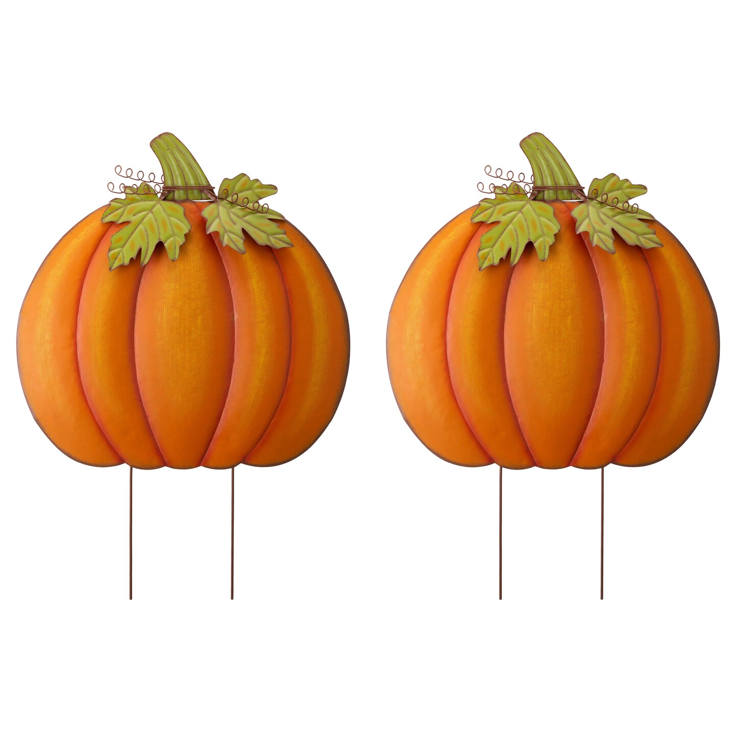 Set of 2 37.5"H Fall Oversized Metal Pumpkin Yard Stake or Wall Décor or Standing Decor