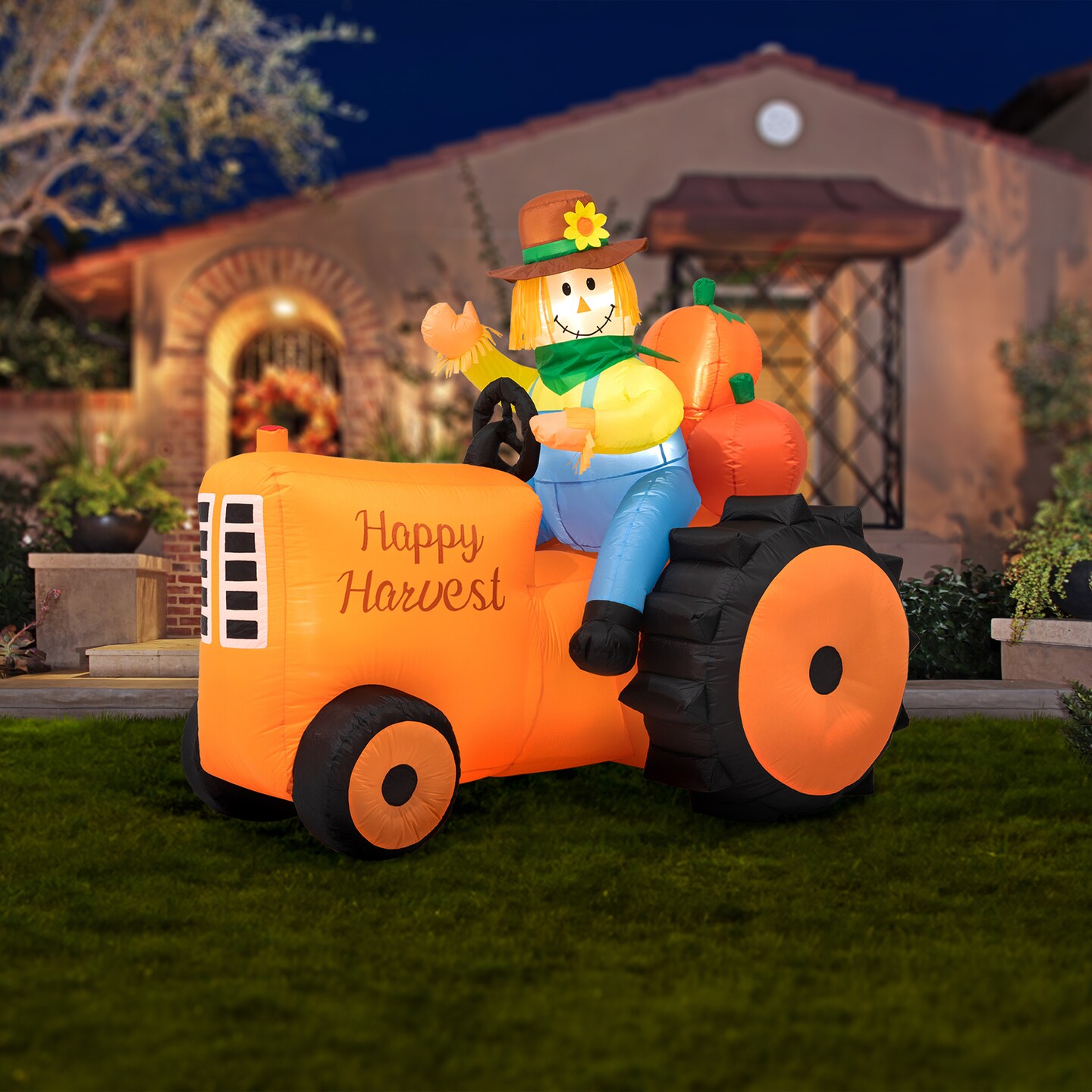 Set of 2 7ft Fall Lighted Inflatable Tractor Decor