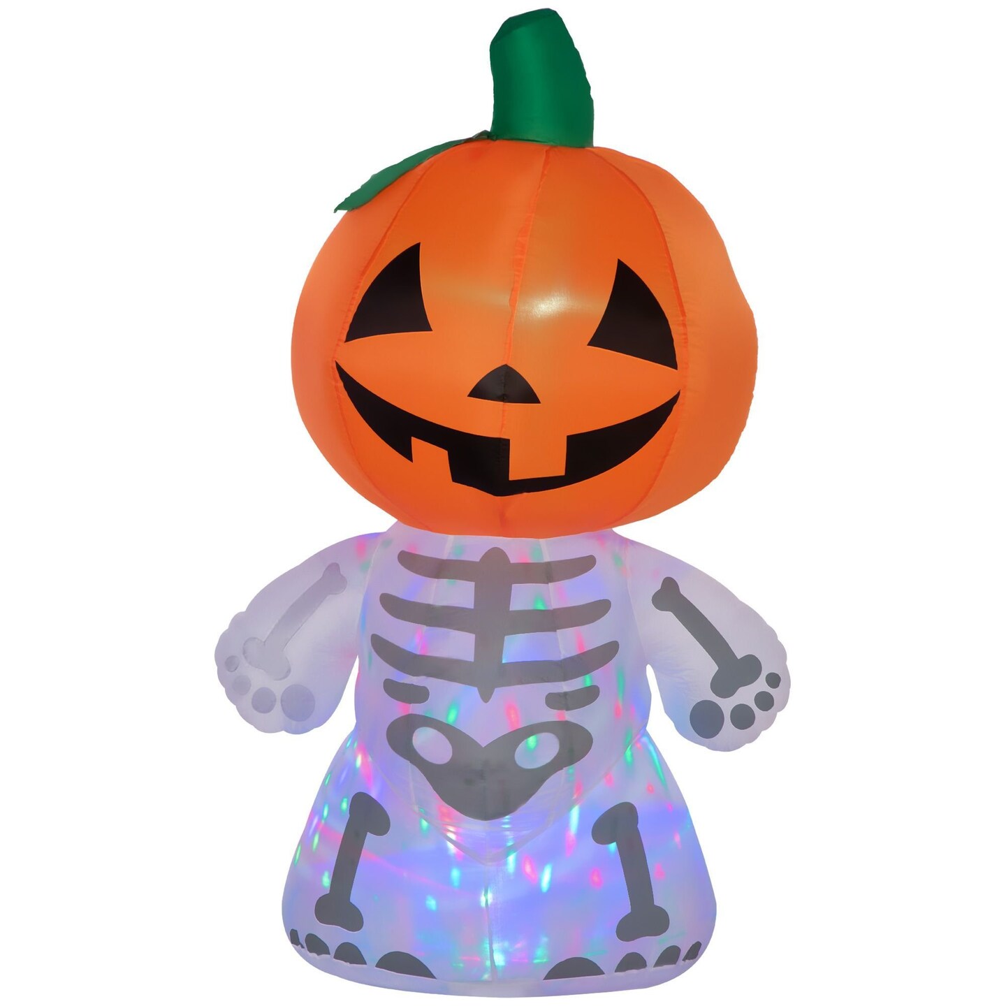 Edge Collections - Multicolor - Halloween Smiling Skeleton Ghost with Pumpkin Head Outdoor Inflatable Yard Decor - 1 Piece