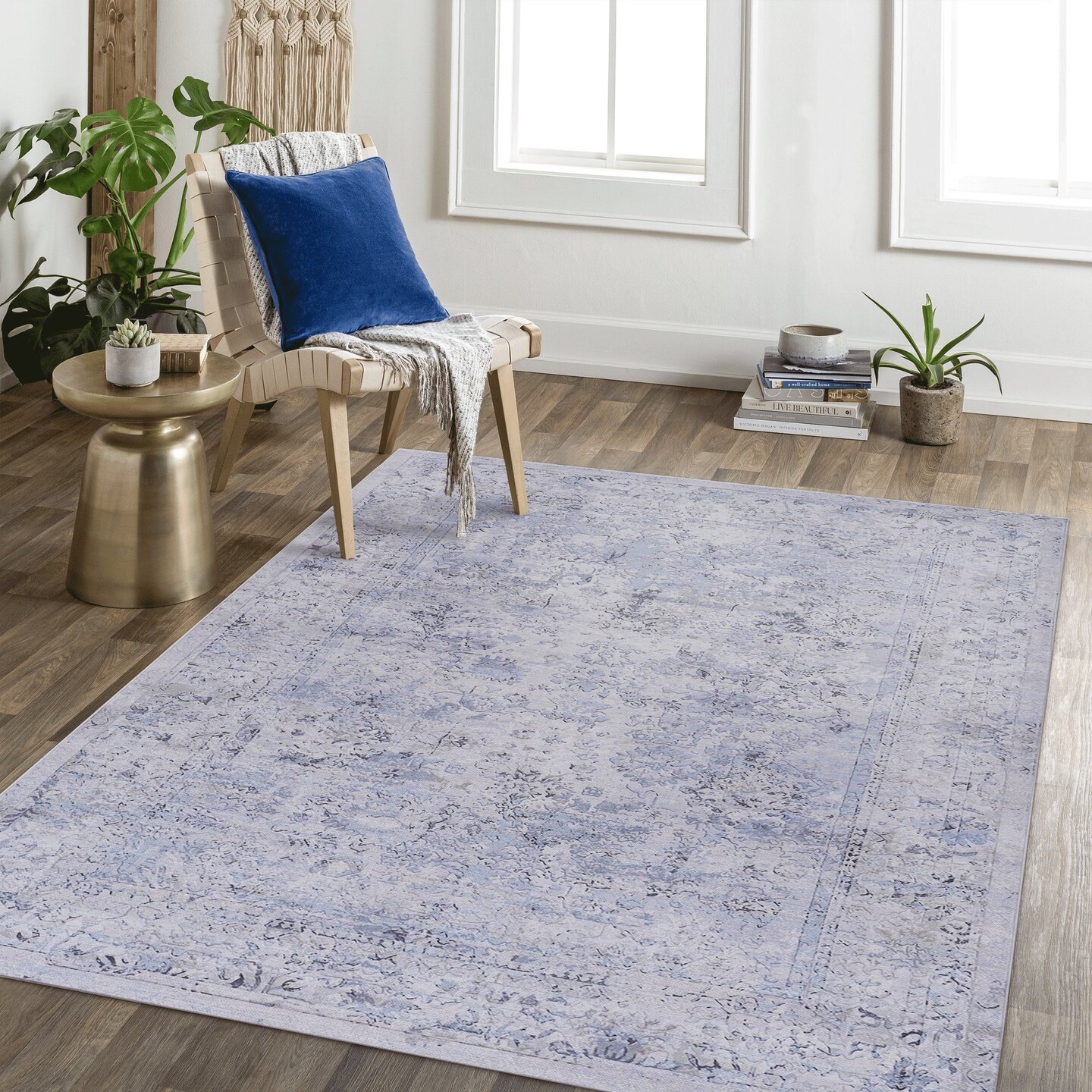 Edge Collections - 4 x 6 - Purple - Area Rug Washable Low-Pile Non-Slip Non-Shedding Foldable Kid & Pet Friendly - 1 Piece