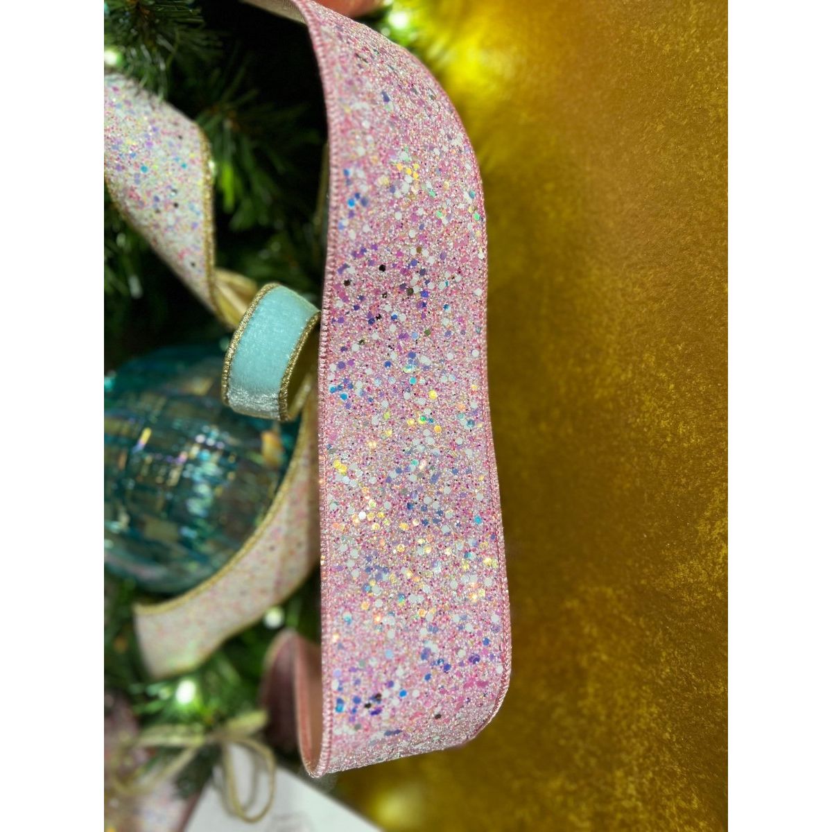 2.5&#x22; Glitter Confetti Ribbon: Pink (10 Yards)