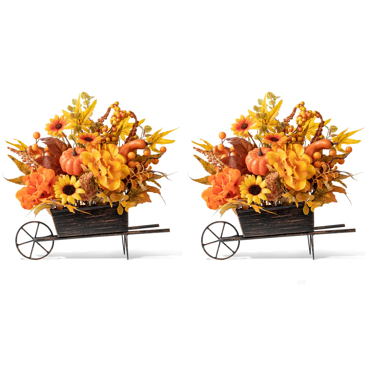 Set of 2 14&#x22;L Fall Floral Cart Centerpiece