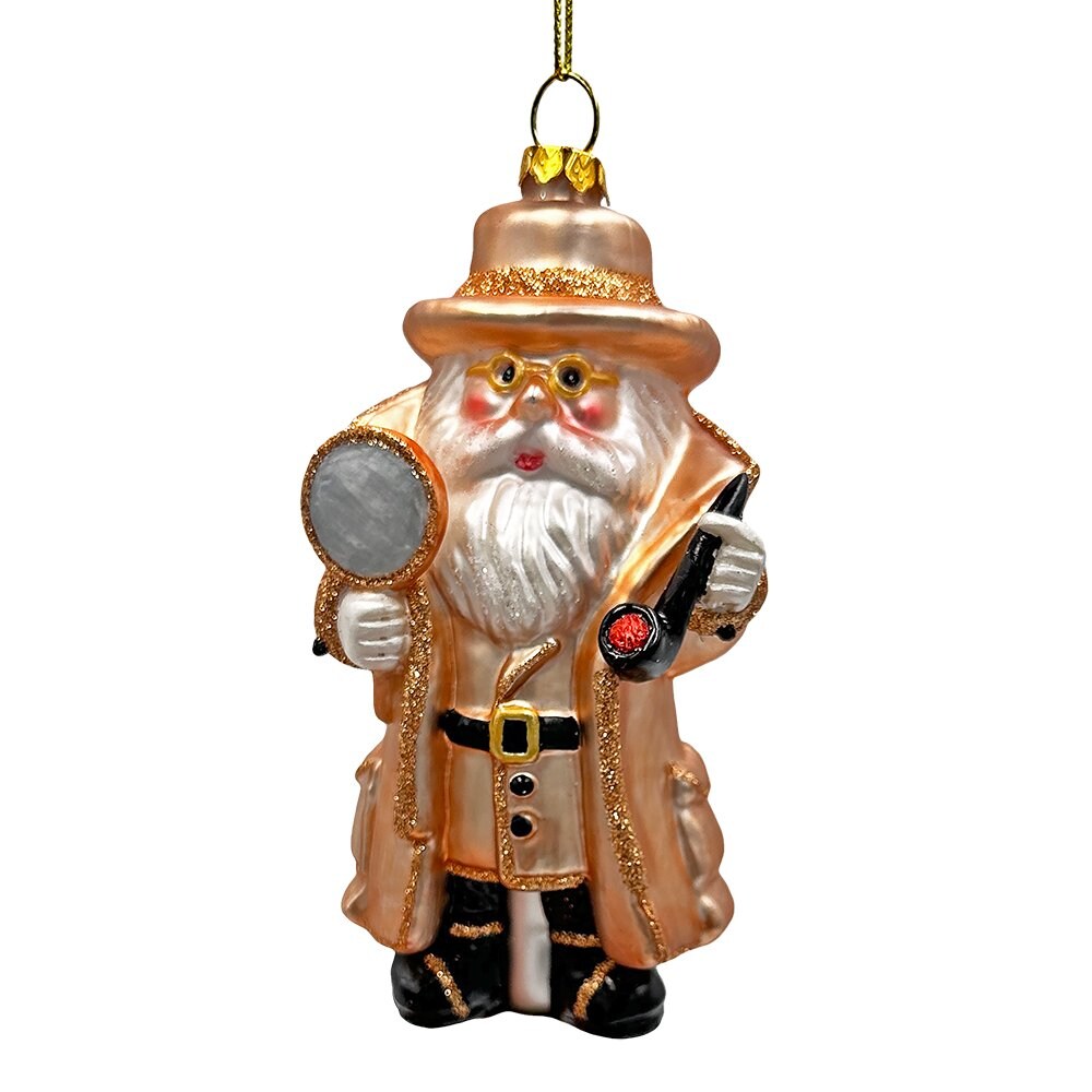 Santa the Detective Glass Christmas Ornament, Criminal Police Investigator Gift