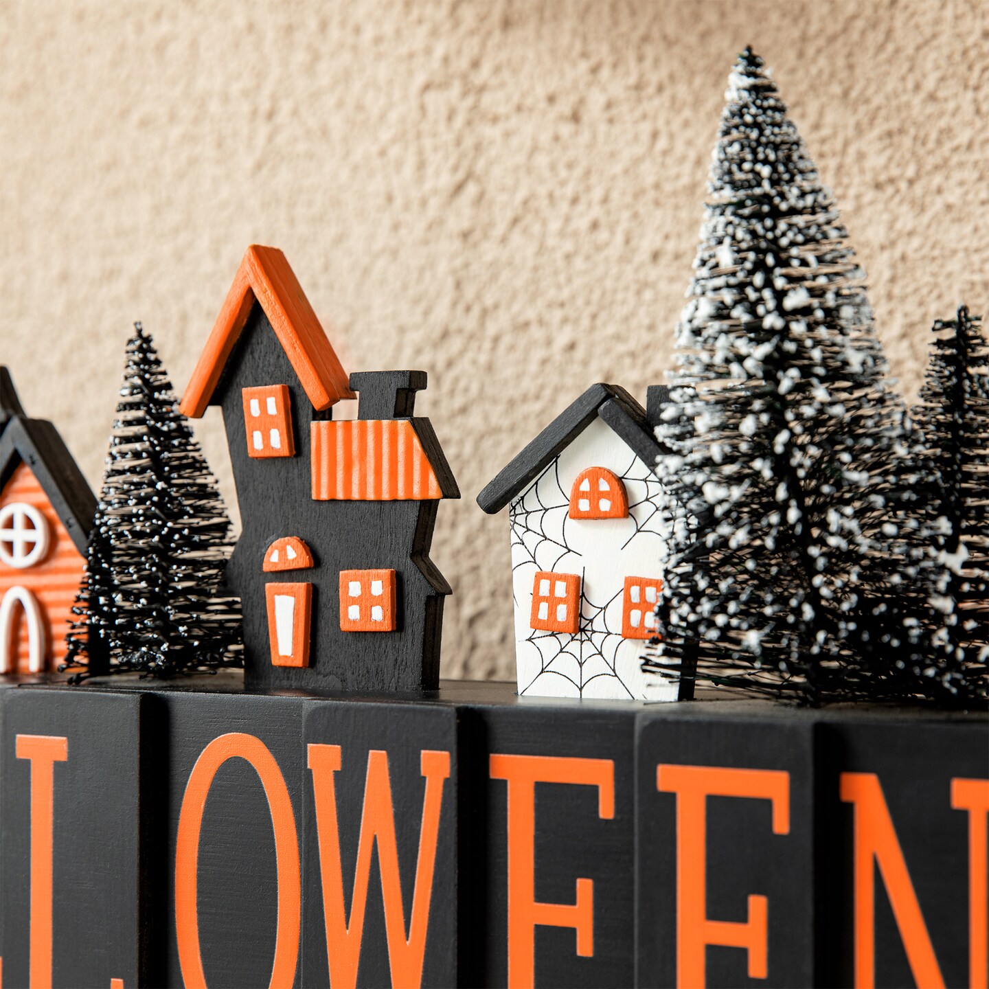 Set of 2 14&#x22;L Halloween Wooden &#x22;HALLOWEEN&#x22; Haunted House Table Sign