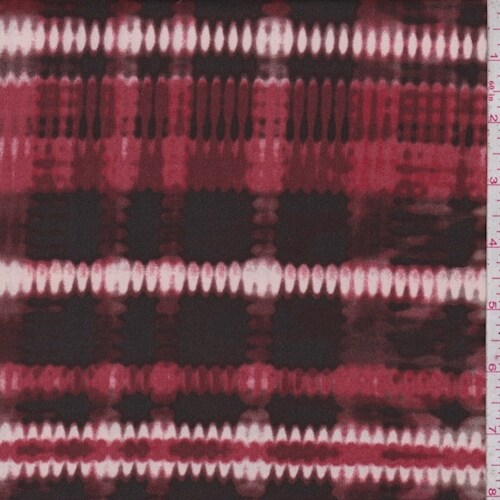 Brick/Raisin/Black Blur Plaid Matte Jersey Knit Fabric By the Yard