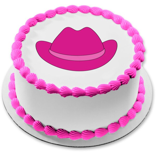 Pink Cowgirl Hat Edible Cake Topper Image 8in Round