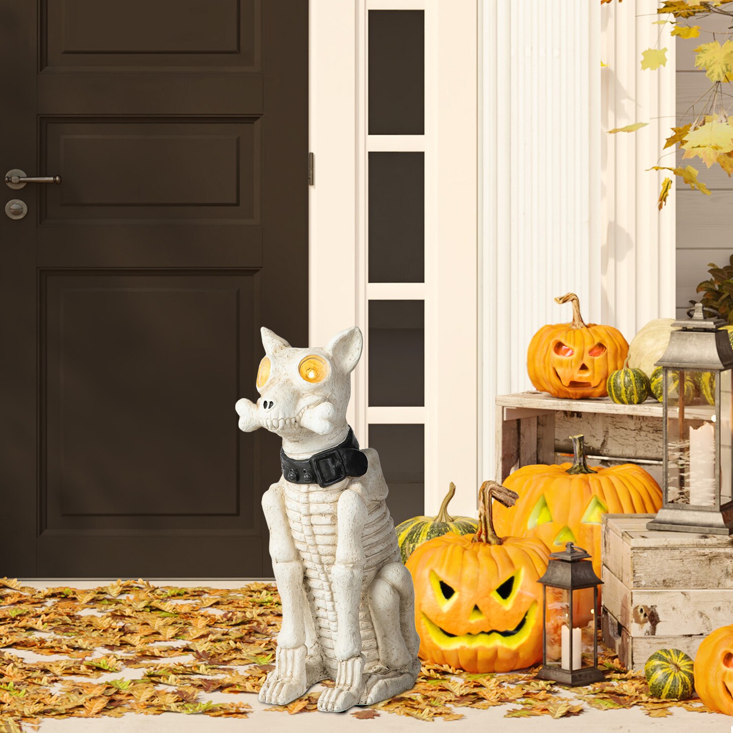 Set of 2 20.50&#x27;&#x27;H Ligted Halloween Lighted MGO Skeleton Dog Porch Decor with Timer