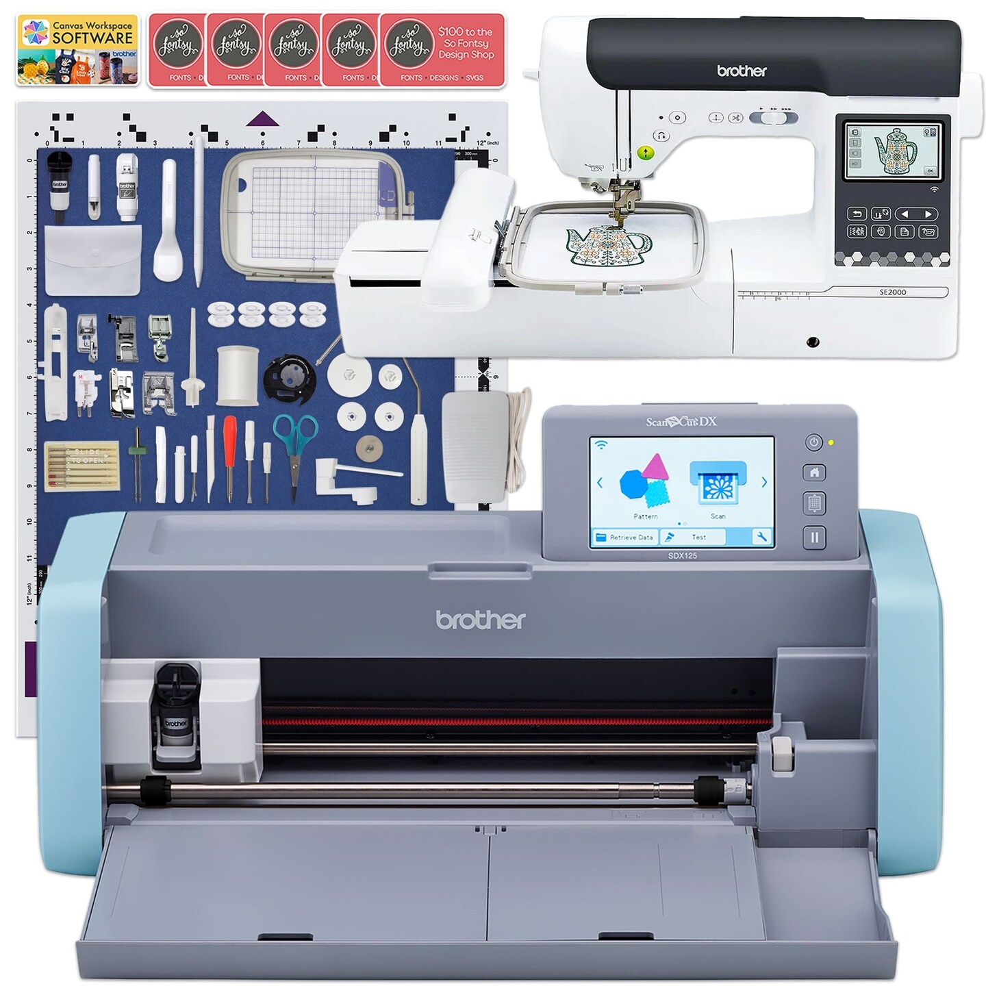 Brother ScanNCut SDX125e Cutting Machine with SE2000 Sewing &#x26; Embroidery Machine