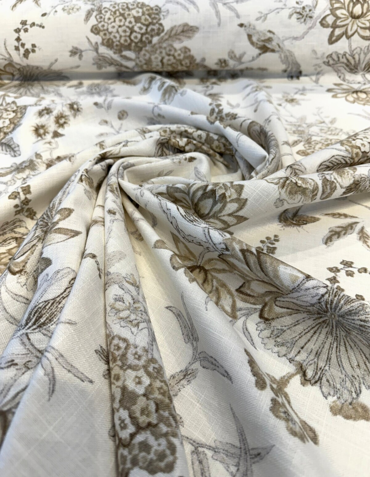 1 Yard Lucchese Fumo Birds Floral Linen Blend Upholstery Fabric 54 Inches Wide