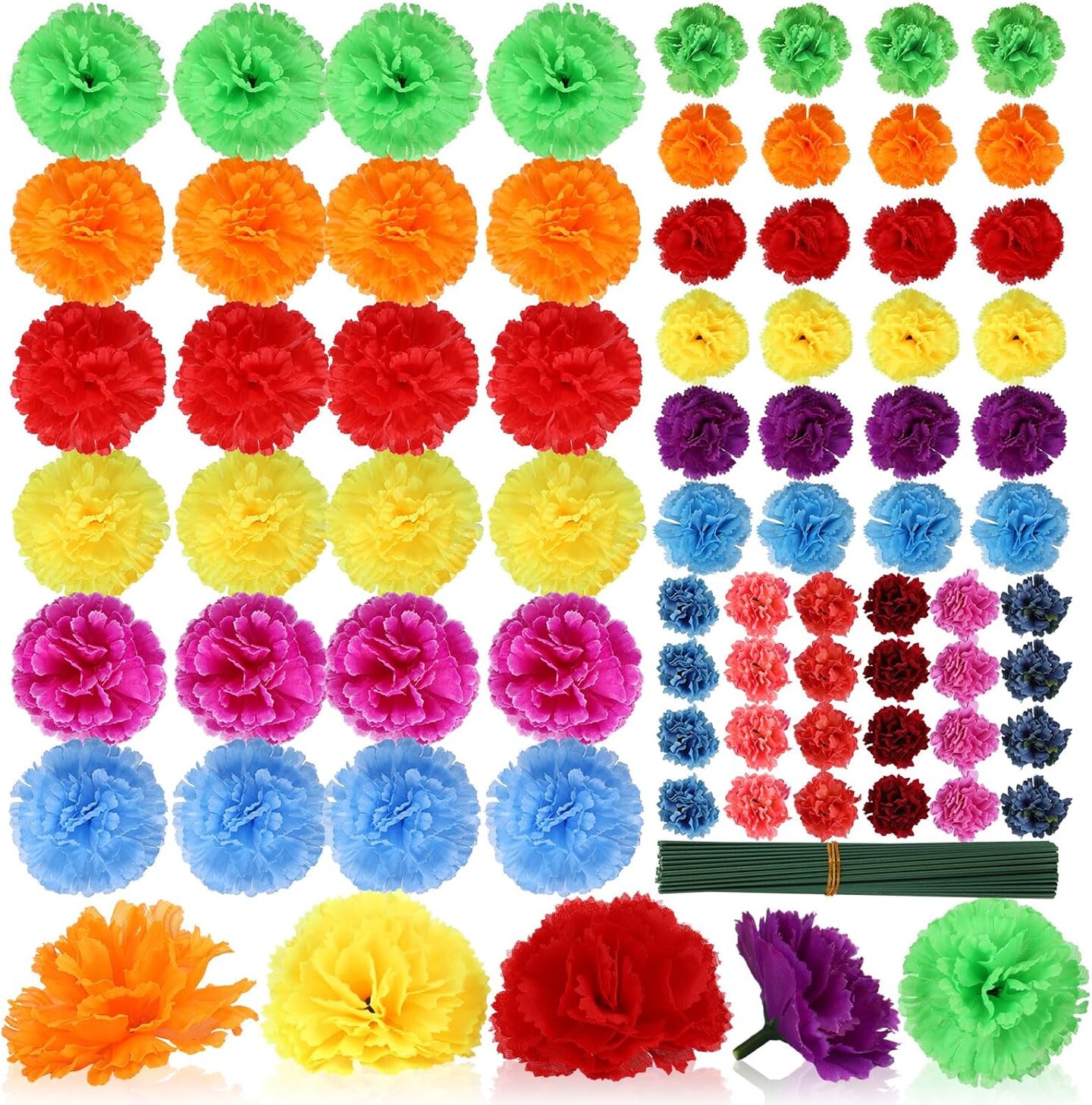 108 Pcs Marigold Flower Heads Bulk Day of The Dead (Colorful)