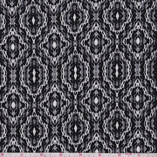 Black/Pewter Diamond Medallion Chevron Techno Crepe Knit Fabric By the Yard