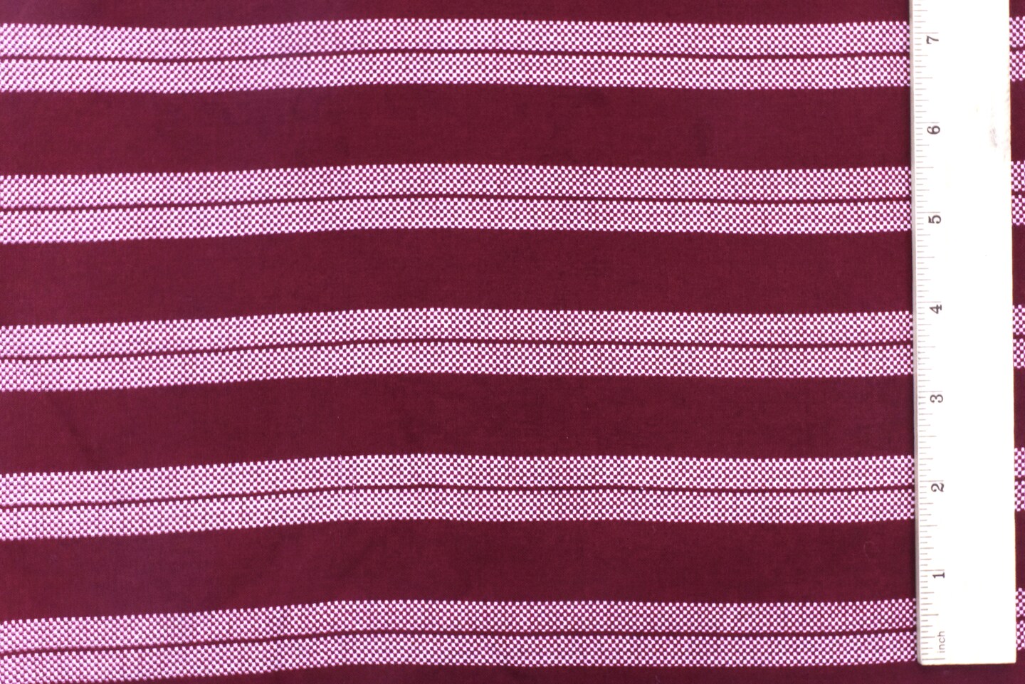 Raspberry Red-White Stripe Printed Challis Woven Fabric By the Yard