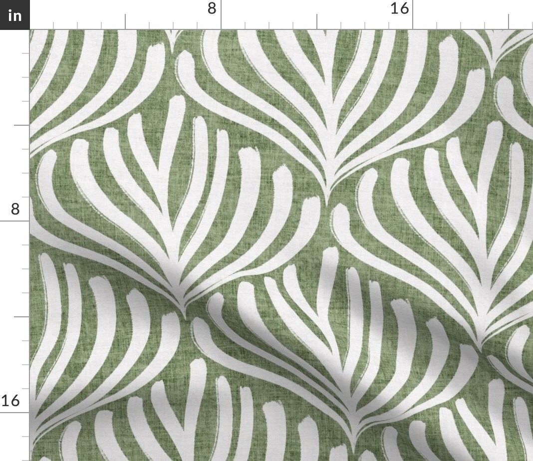 Green Coastal Botanical Brushstrokes Seashell Beach Art Deco Minimalist Ocean Ogee Custom Printed Fabric by Spoonflower Various Fabrics by the Yard or Fat Quarter