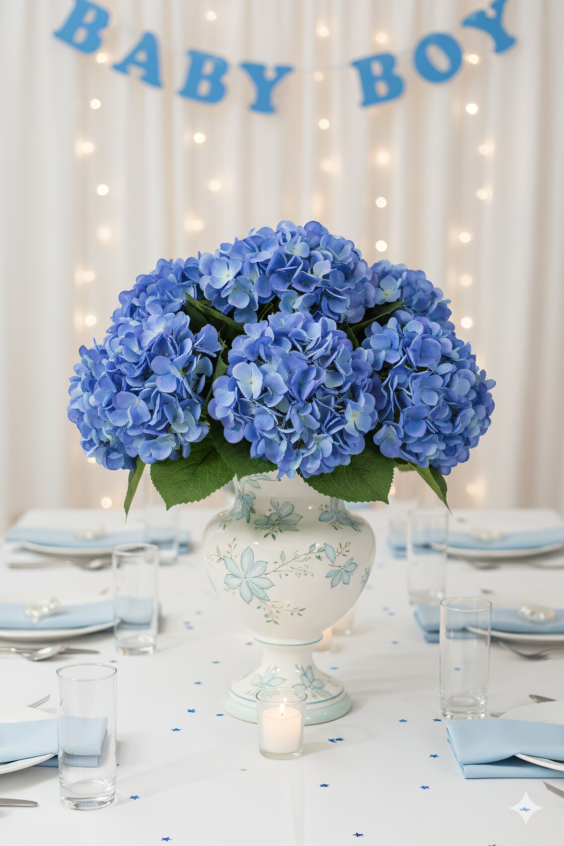 18" Median Blue Hydrangea Stem with 7" Bloom – Realistic Artificial Silk Flower for Home, Wedding & Event Decoration - 3 Pieces