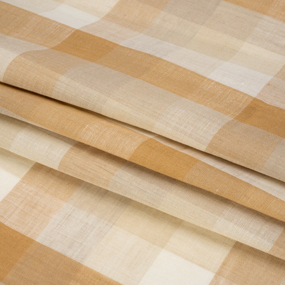 1 Yard Beige and Cream Checkered Lightweight Linen Woven Fabric for Apparel