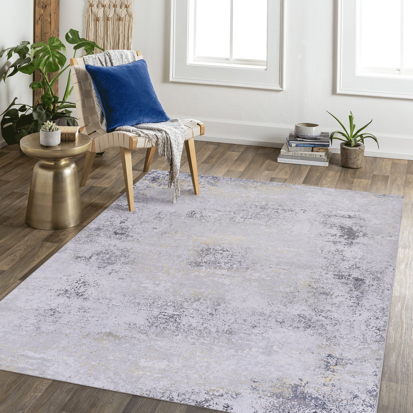 Edge Collections - 3' x 5' - Gray - Washable Low-Pile Non-Slip Non-Shedding Foldable Kid & Pet Friendly - 1 Piece
