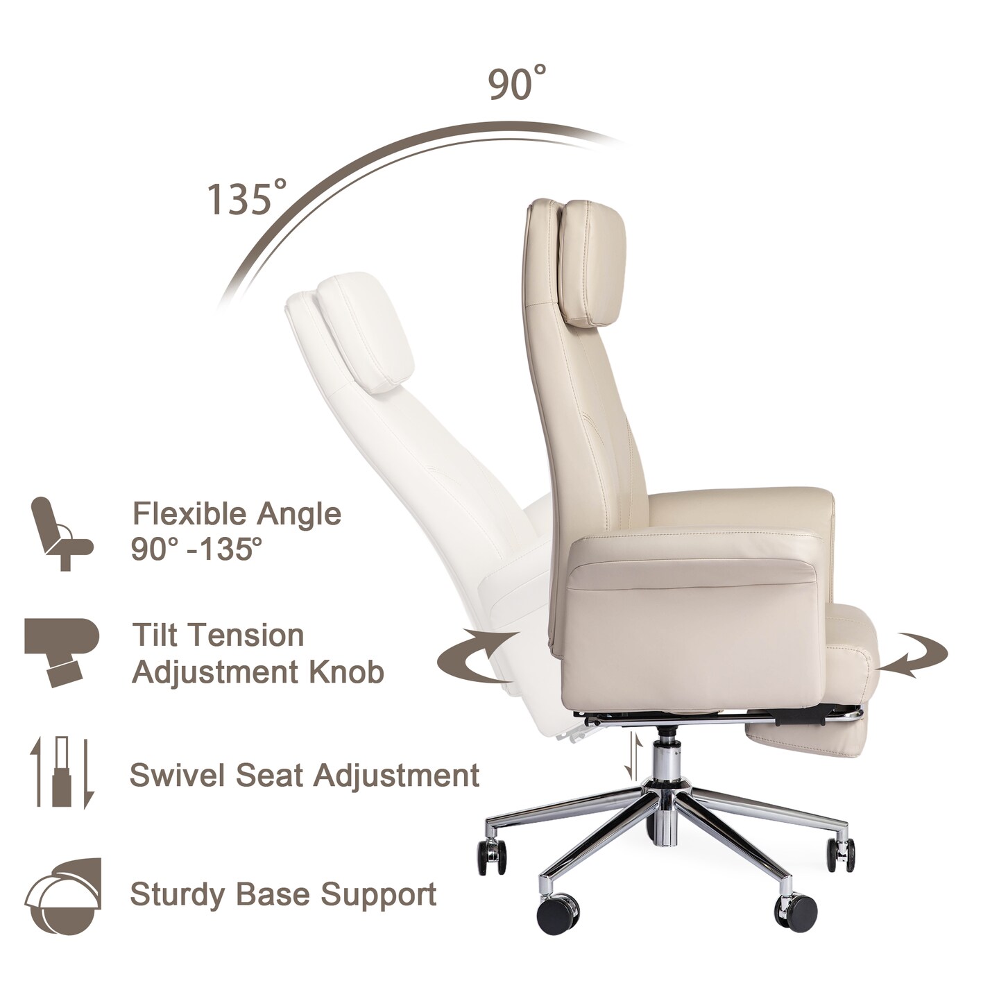 Modern Deluxe Faux Leather Gaslift Adjustable Swivel High Back Office Chair with Footrest and Armrest