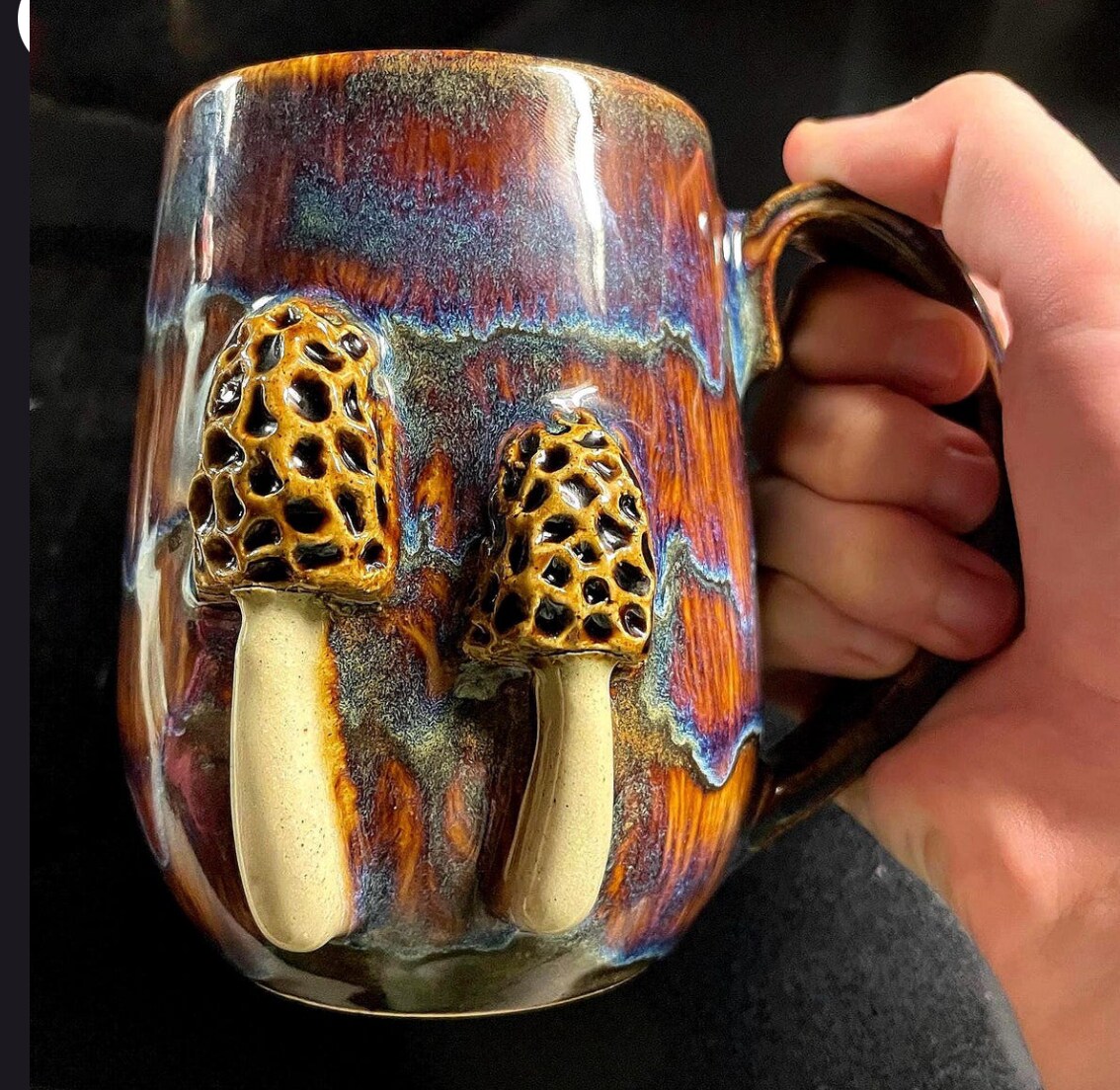 Handmade morel mushroom mug, 12 oz, handcrafted ceramic mushroom